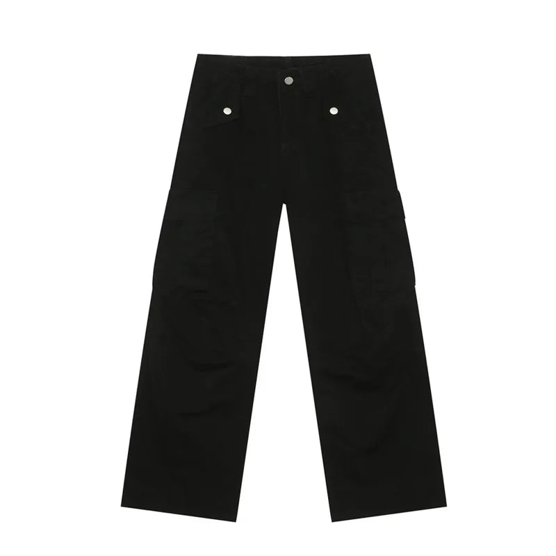 American Style Men's Cargo Denim Pants - Casual Multi-Pocket Straight Leg Loose Fit Jeans for Men (Solid Colors) | Perfect for Outdoor Activities, Workwear & Street Fashion