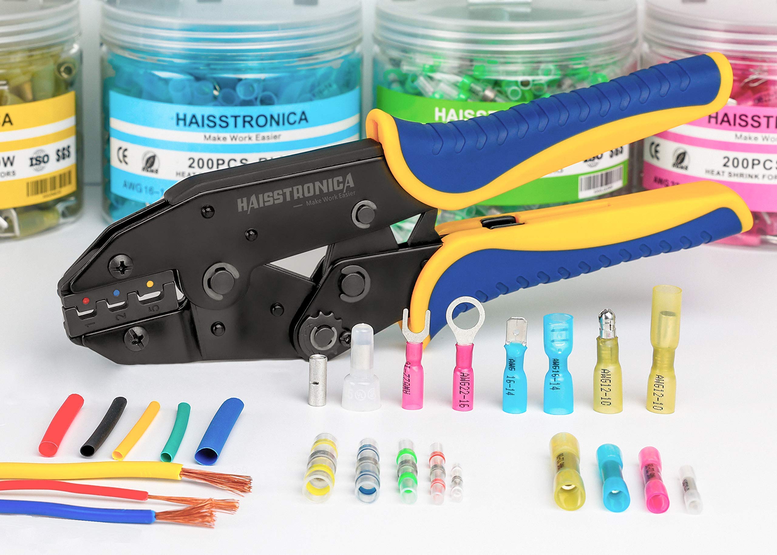 Haisstronica Professional Crimping Tool Kit with 260PCS Heat Shrink Wire Connectors - Waterproof Electrical Connectors for Automotive, Marine, and DIY Wiring Projects