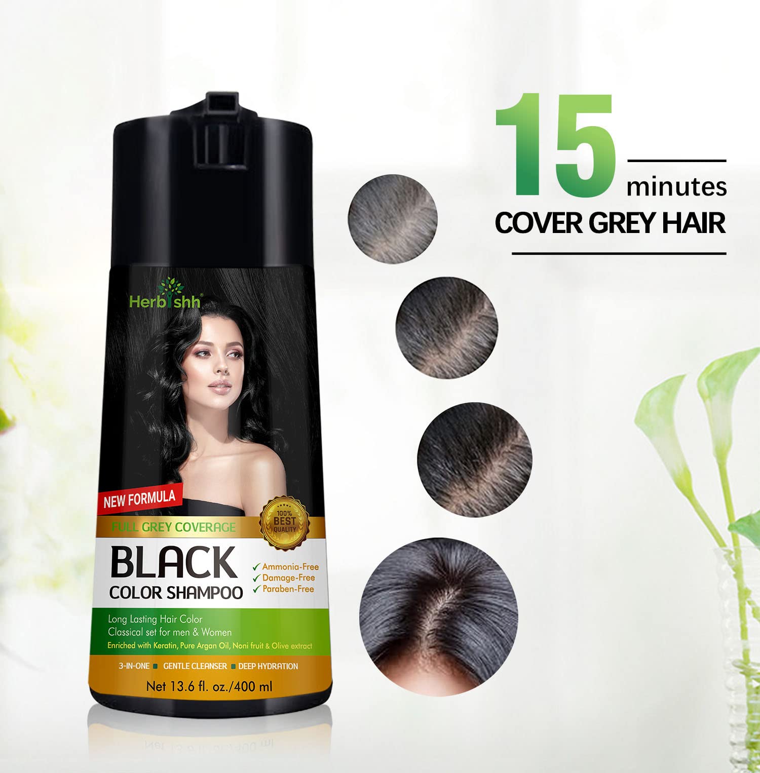 Herbishh C2 Combo Hair Color Shampoo Black (400ml x 2) & Hair Mask (150g) - Natural Grey Coverage for Men & Women | Gift Set for Parents | At-Home Hair Coloring & Conditioning Treatment