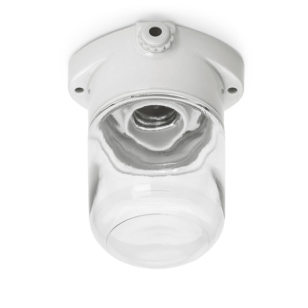 Porcelain Ceiling Light with Glass Shade IP54 - Waterproof Basement Lamp for Home, Garage, and Outdoor Use
