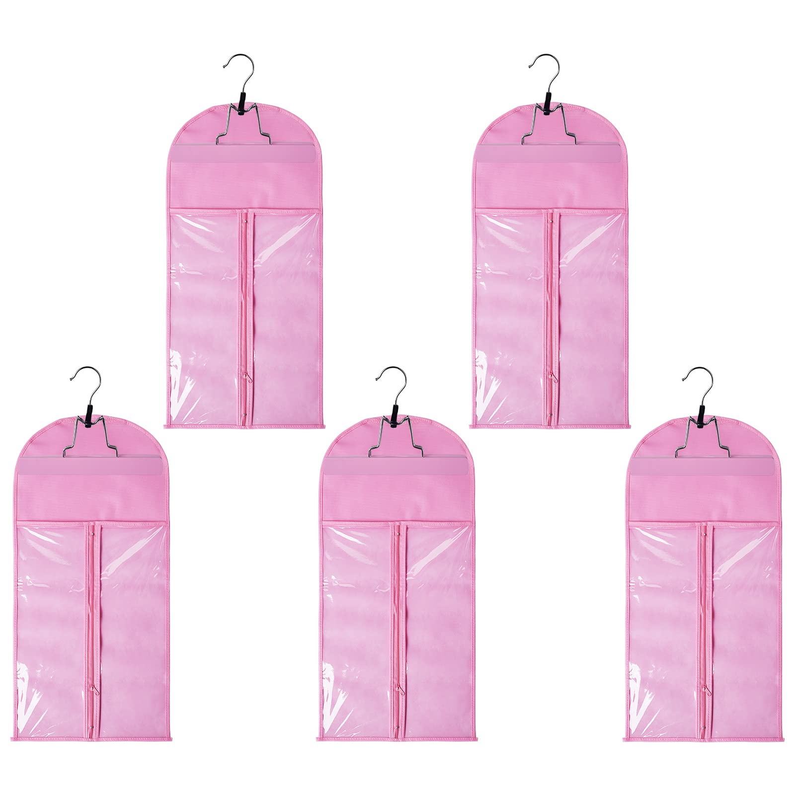 5-Piece Pink Wig Storage Bags with Wooden Hangers - Dust-Proof Organizer for Hair Extensions & Wigs - Perfect for Salon, Cosplay & Travel Use