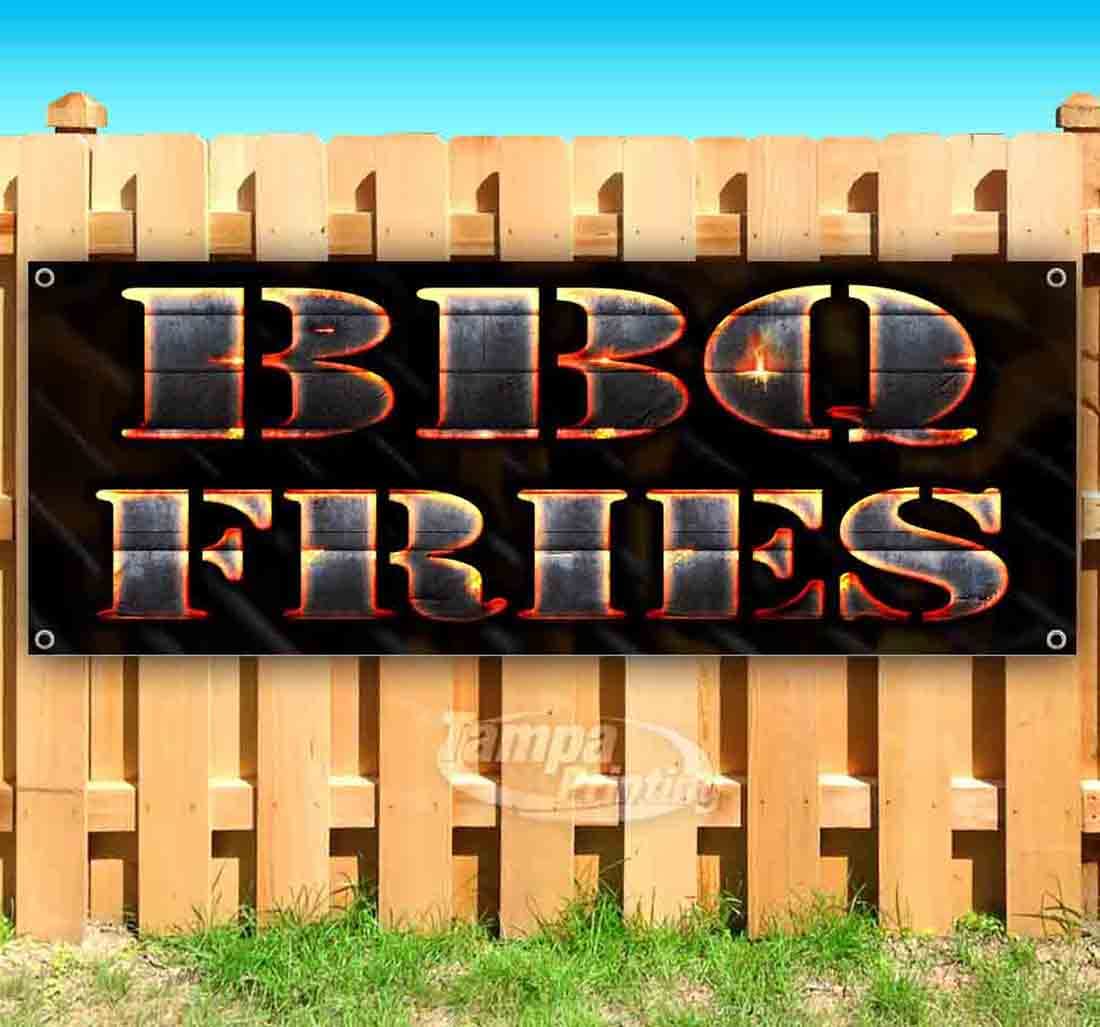 13 oz Heavy-Duty Vinyl BBQ Fries Banner with Metal Grommets - Single-Sided Non-Fabric Sign for Outdoor Parties, Tailgating & Restaurant Decor
