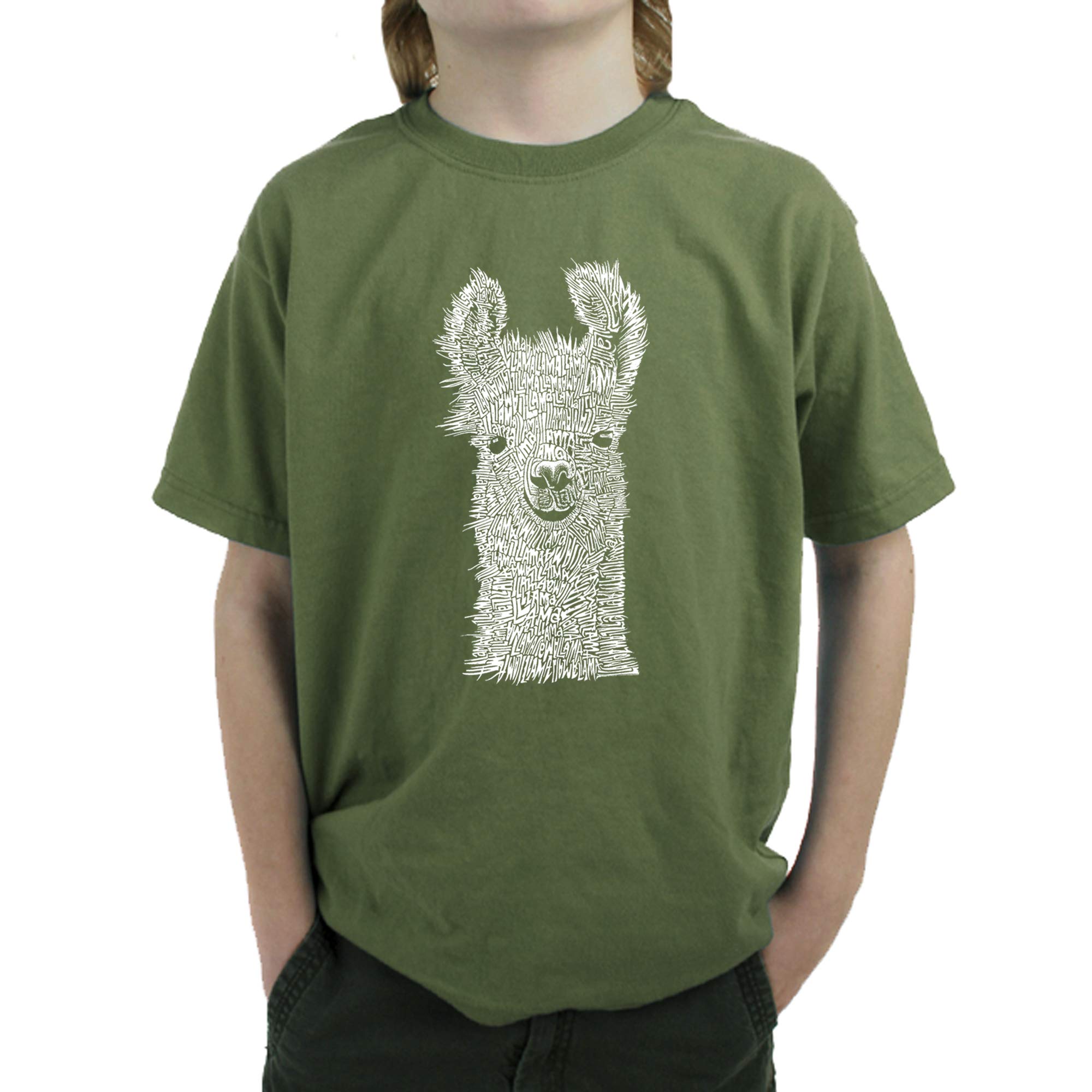 LA POP ART Boys' Word Art T-Shirt with Llama Design - Trendy Graphic Tee for Kids | Perfect for School, Playdates & Casual Outings