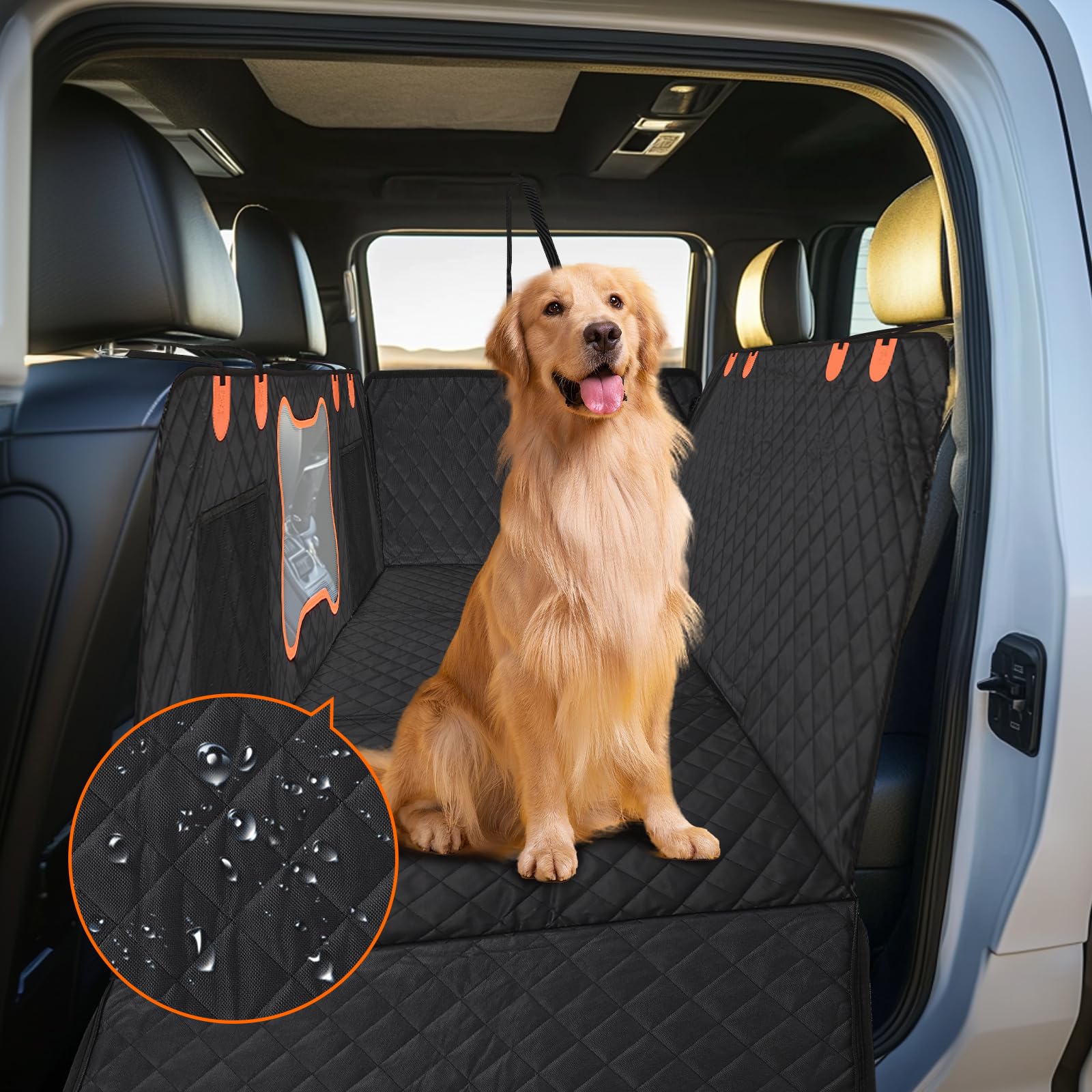 FAHKNS Heavy Duty Dog Car Seat Cover for Trucks - Waterproof Pet Hammock with Hard Bottom & Strong Support for Full Size Pickups (F150/RAM1500/Silverado Crew Cab) - Perfect for Road Trips & Outdoor Adventures