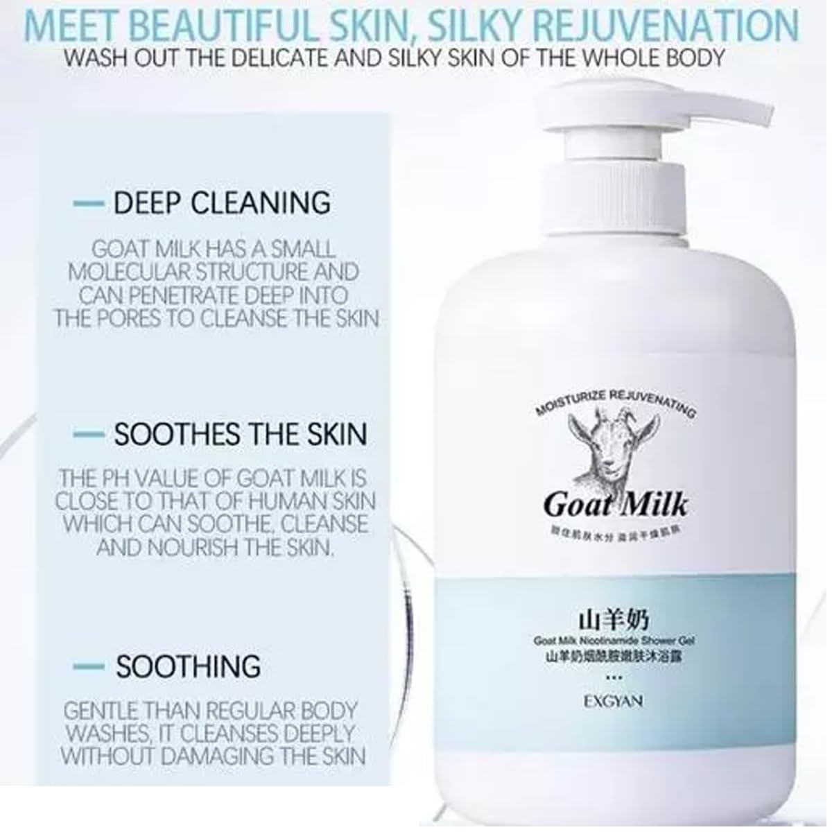 Skinderella Goat Milk Mousse Body Wash - Whitening & Moisturizing Shower Gel for Soft, Glowing Skin - 300ml (Pack of 1) | Perfect for Daily Hydration & Luxurious Bath Time