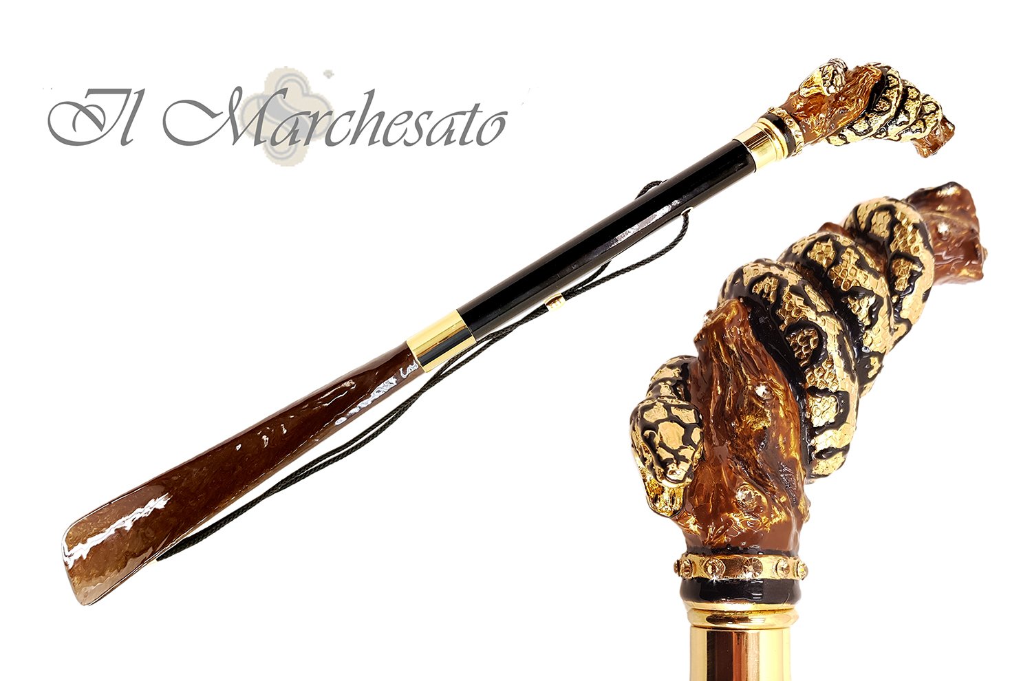 Premium il Marchesato Enamel Cobra Shoe Horn - Elegant Long-Handled Shoe Insert for Men & Women - Perfect for Dress Shoes, Boots & Sneakers