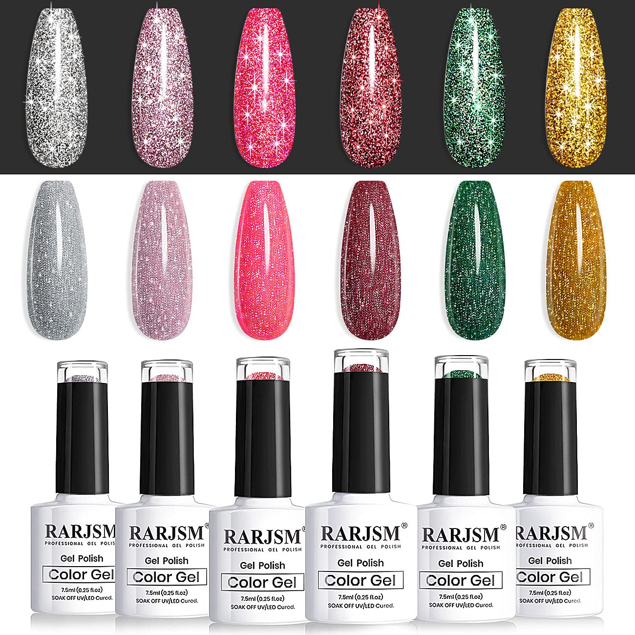 Glitter Gel Nail Polish Set 6PCS - Shiny Diamond Nail Art for Manicure & Party