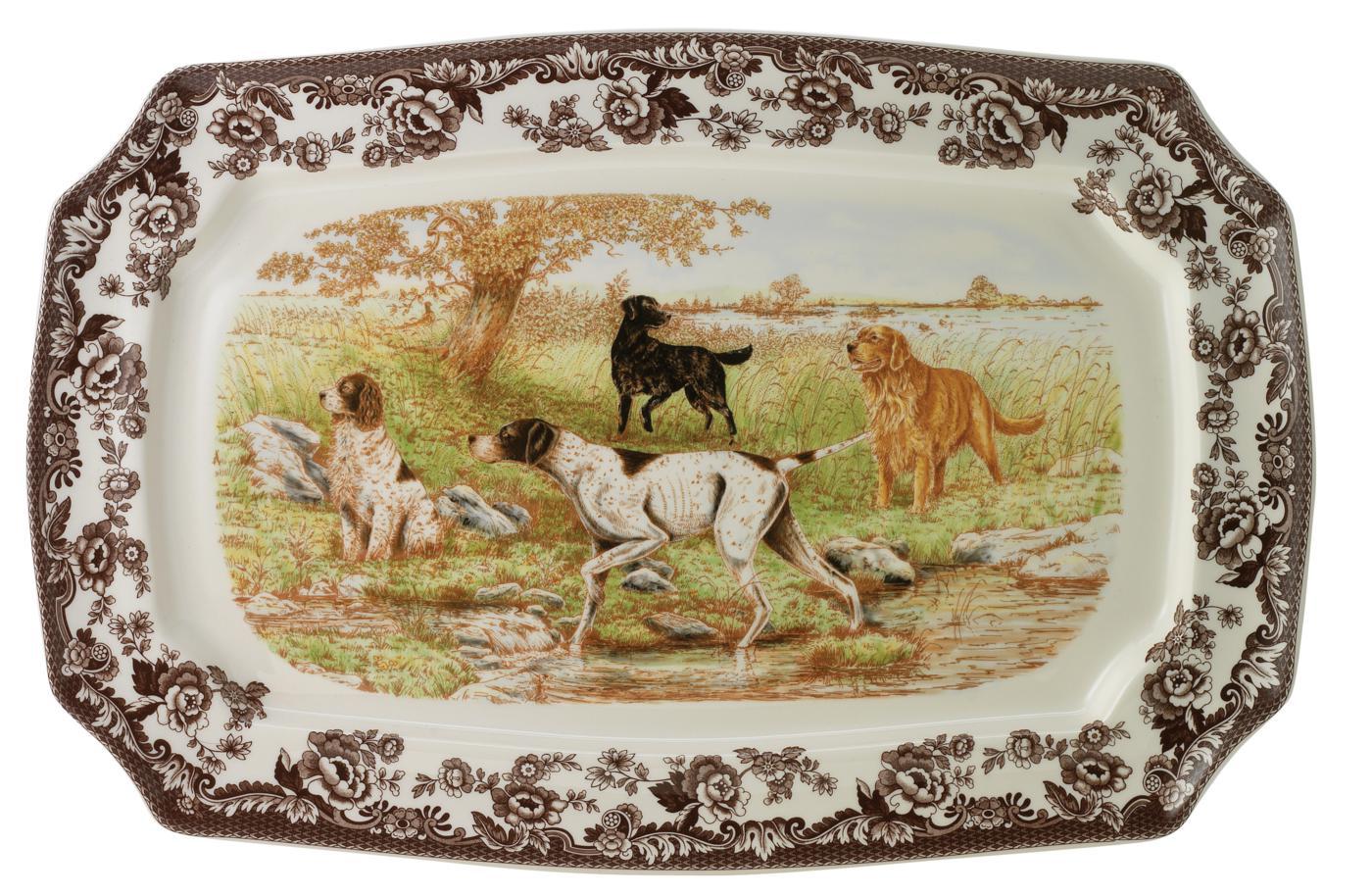 Woodland Themed Dog Lover's Rectangular Serving Platter - 17.5 Inch Large Party Tray for Pet Birthday Celebrations, Holiday Gatherings & Home Decor