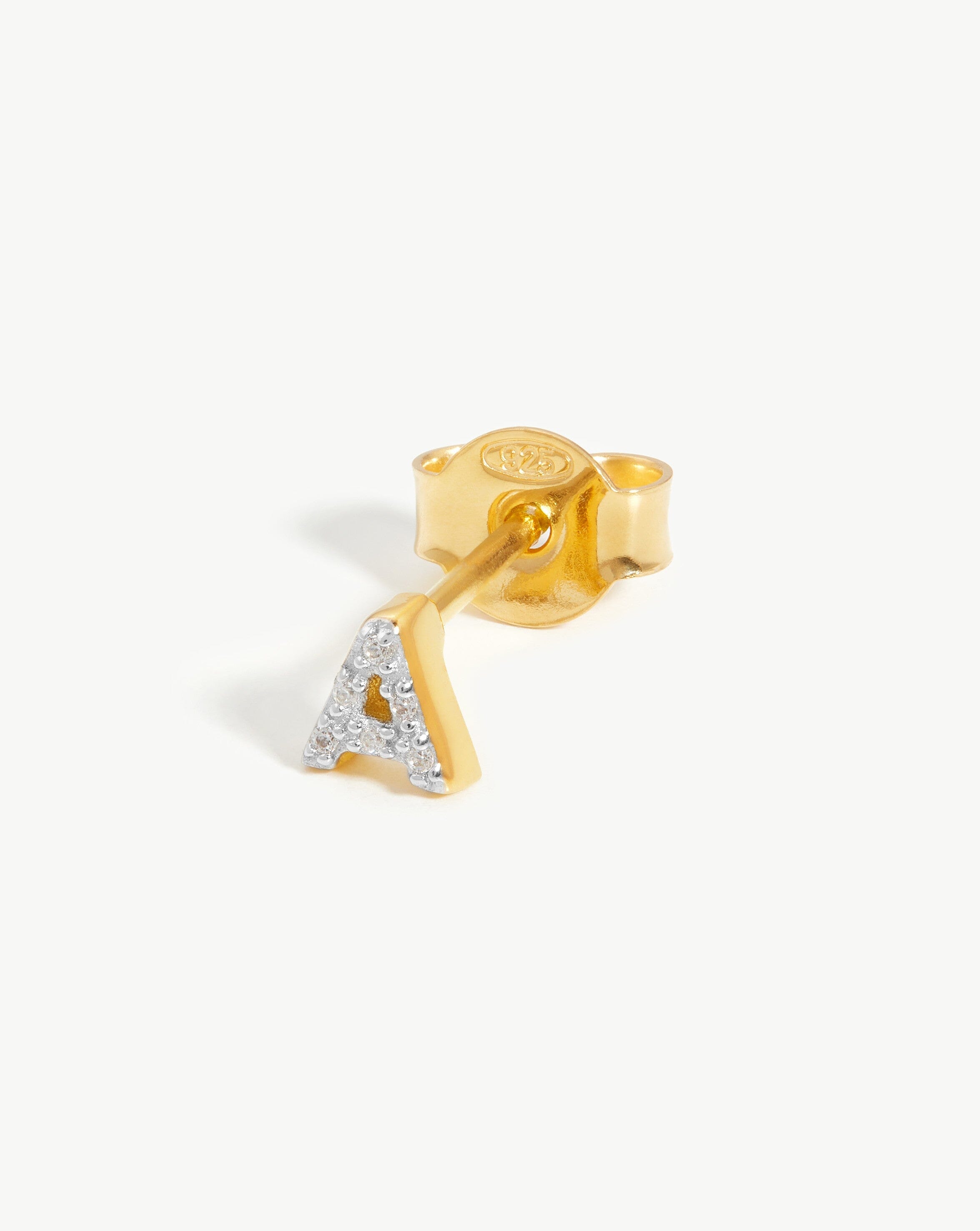 Pave Initial 'A' Single Stud Earring - 18k Gold Vermeil & Cubic Zirconia - Perfect for Gifts, Birthdays & Everyday Elegance