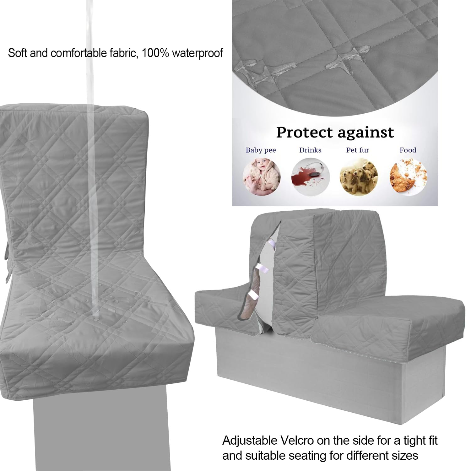 Premium Back to Back Boat Seat Covers - Waterproof Replacement Lounge Covers with Soft Microfiber Fabric (2-Pack Light Gray) - Perfect for Marine, Fishing & Outdoor Boating Activities