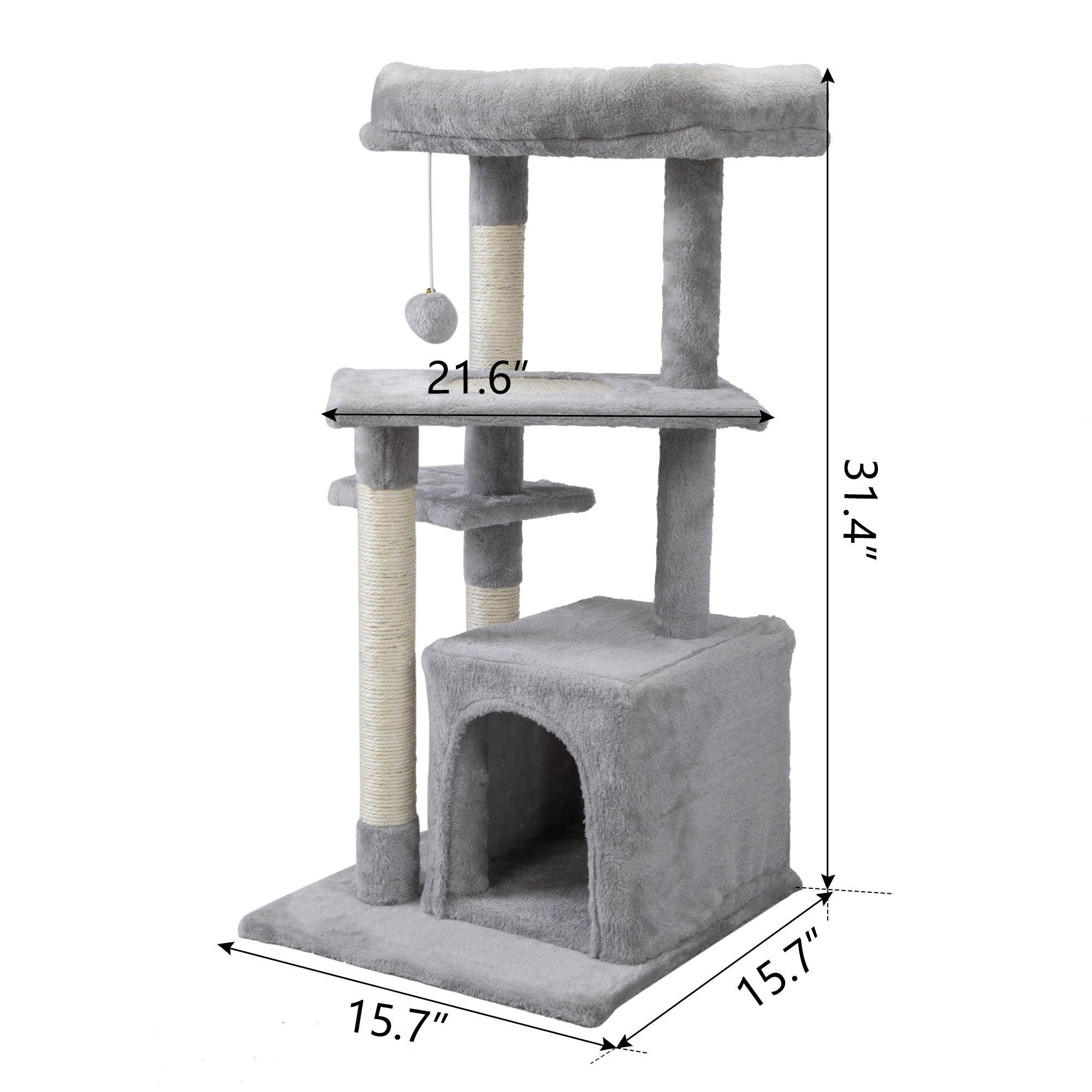 2-Tier Cat Tree with Scratching Posts - Light Gray Cat Tower for Kittens & Cats - Perfect for Play, Climbing & Scratching in Home or Office