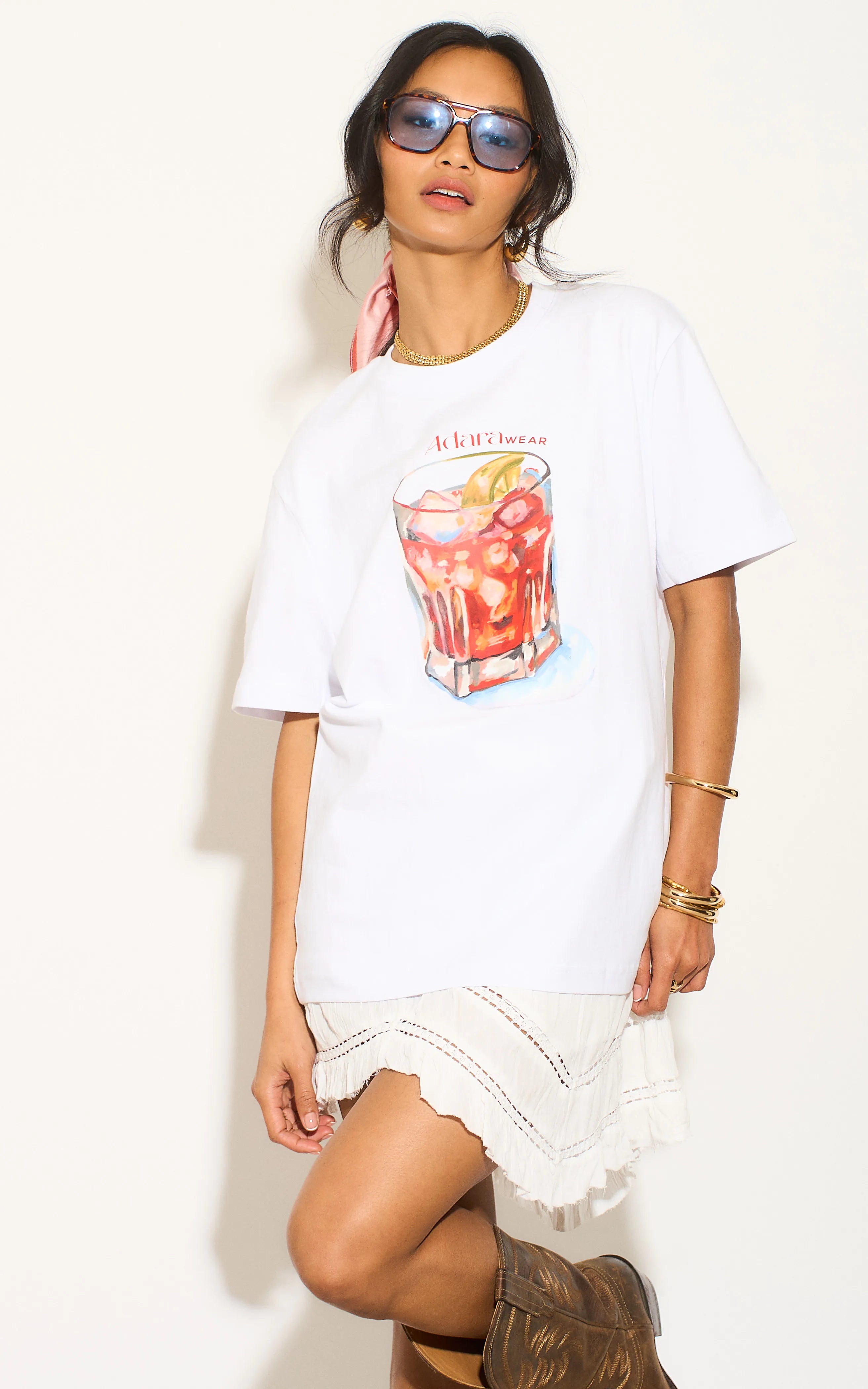 Stylish White Cocktail T-Shirt for Women - Trendy Party & Night Out Essential - Perfect for Clubbing, Date Nights & Social Events
