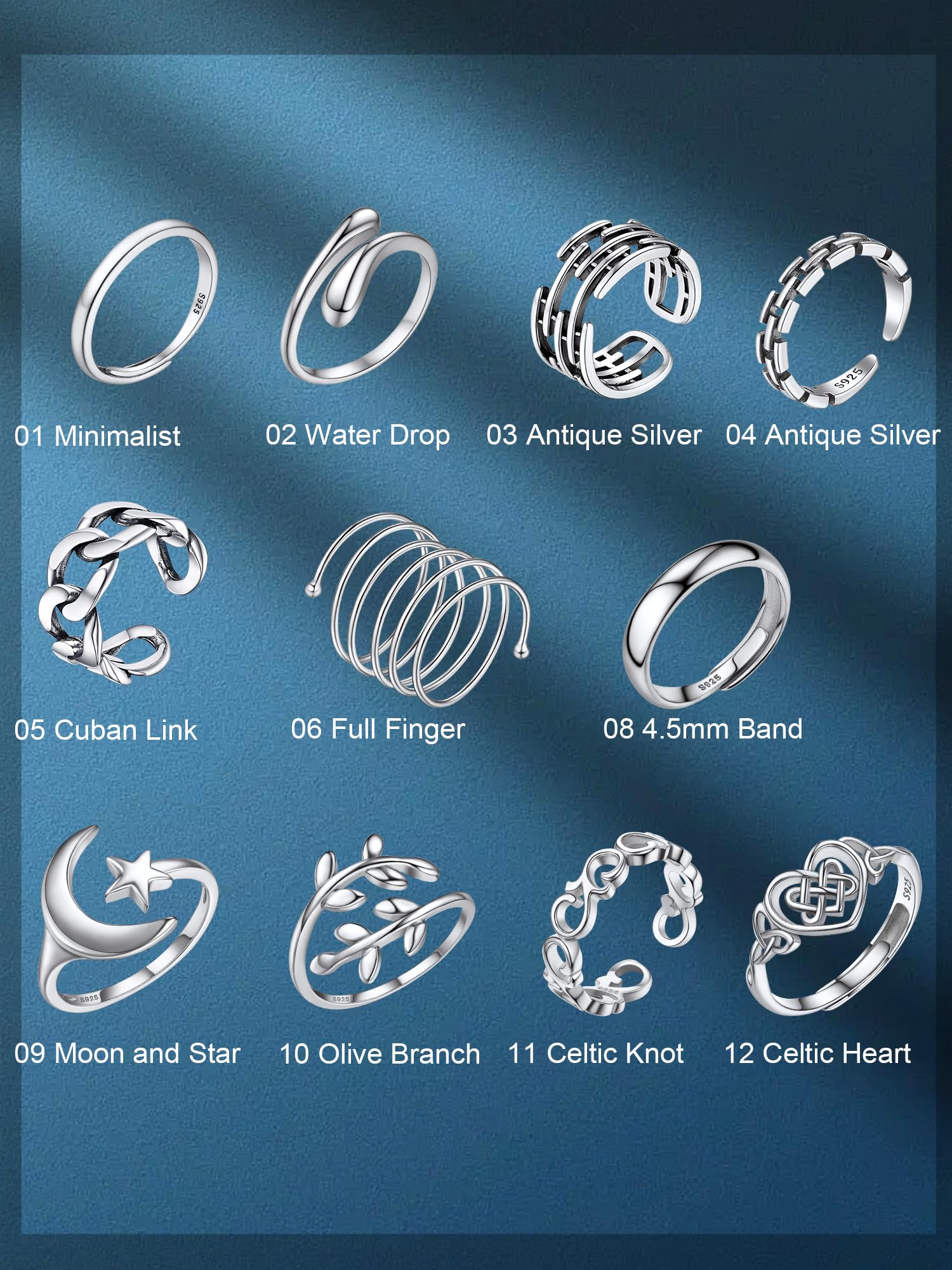PROSILVER 925 Sterling Silver Adjustable Open Ring for Women - Solid 925 Silver Stackable Knuckle & Pinky Ring - Gift Box Included - Perfect for Stacking, Everyday Wear & Special Occasions