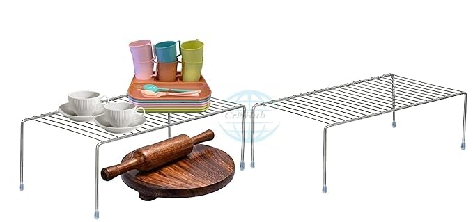 Stainless Steel 2-Tier Kitchen Organizer Rack - Countertop Space Saver for Utensils, Dishes & Boxes | Durable Home Kitchen Storage Solution for Small Spaces (Silver) - Perfect for Pantry, Countertop & Cabinet Organization