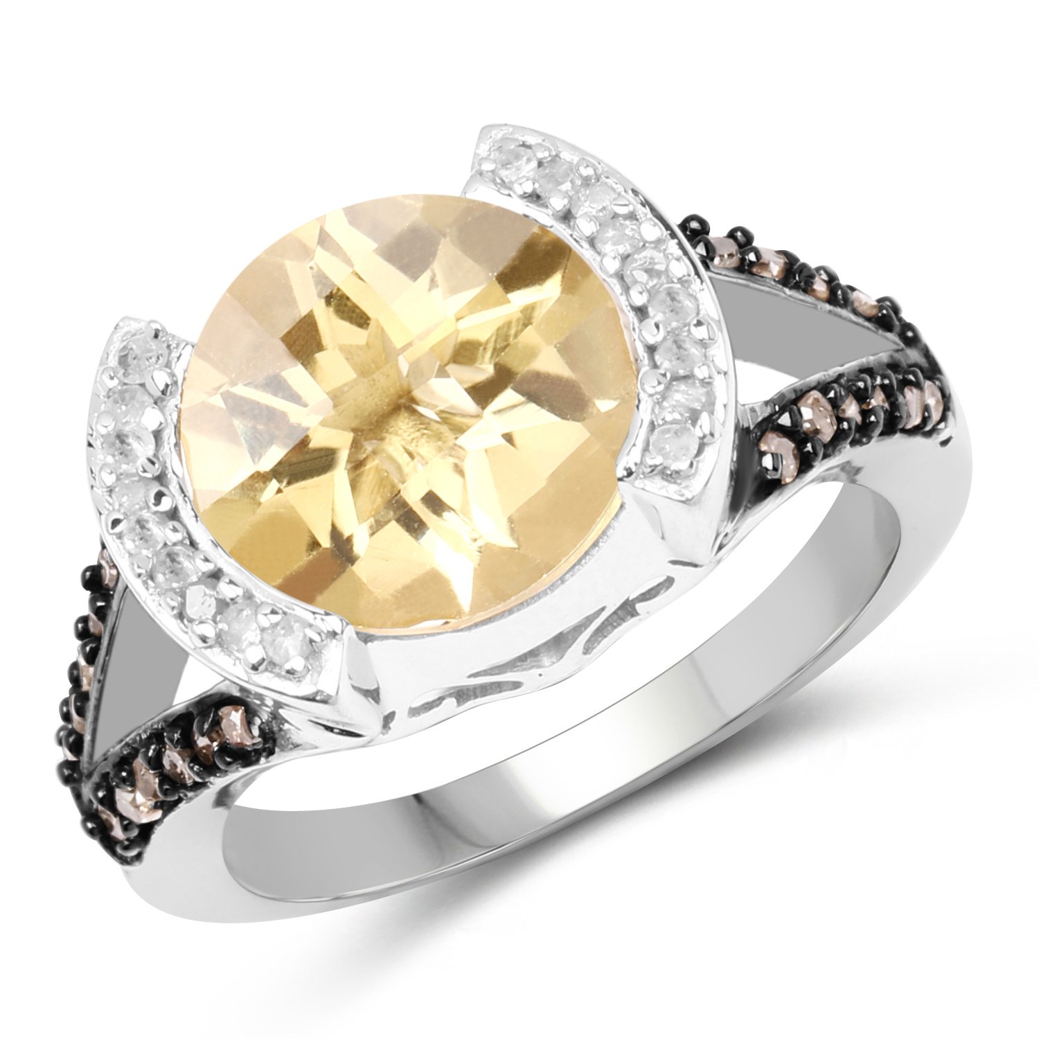 925 Sterling Silver Genuine Citrine Champagne & White Diamond Ring (3.64ct) - Size 4-10 | Elegant Birthstone Jewelry for Women, Perfect Gift for Anniversary, Birthday & Special Occasions