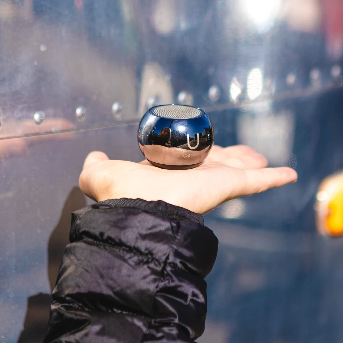 Portable Wireless Bluetooth Speaker with Magnetic Base - Mini Mirror Design, Built-in Mic & Selfie Remote Control for iPhone/Android - Perfect for Travel, Home Office, Outdoor Activities (Pairing Bundle)