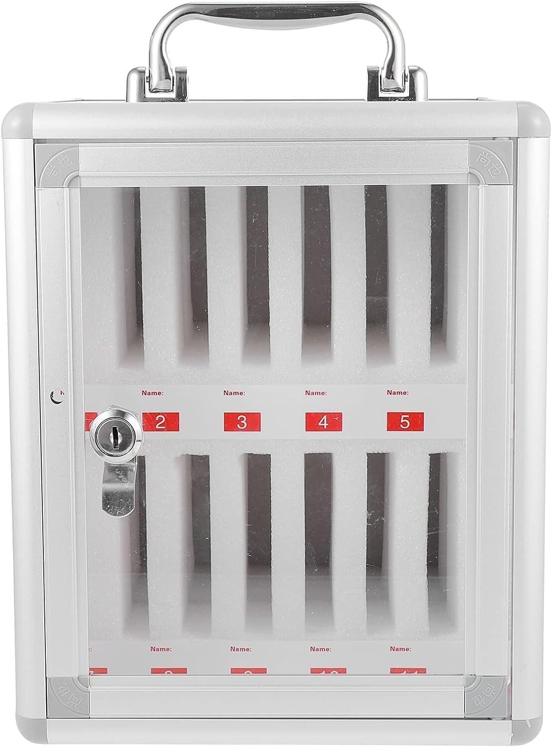 12-Slot Lockable Wall-Mounted Aluminum Alloy Phone Storage Cabinet with Handle - Secure Organizer for Retail Stores, Schools & Offices