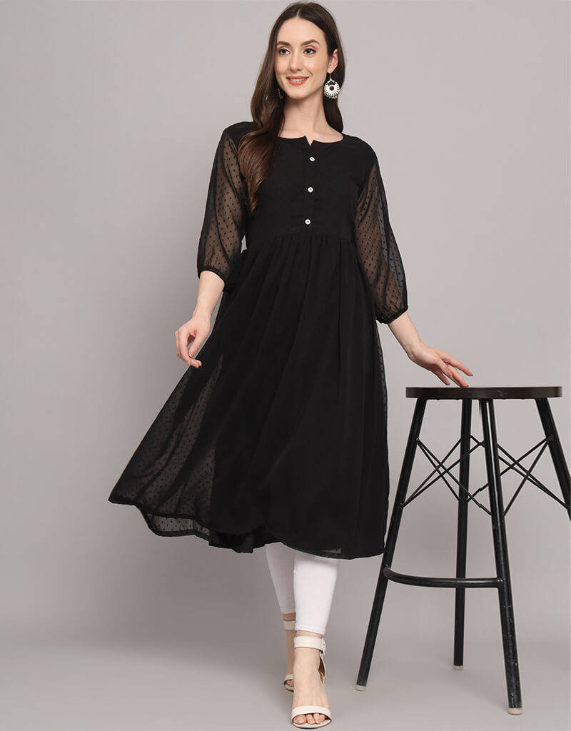 Black Georgette Straight Skirt for Women - Elegant Slim Fit Formal Office Wear & Evening Party Dress
