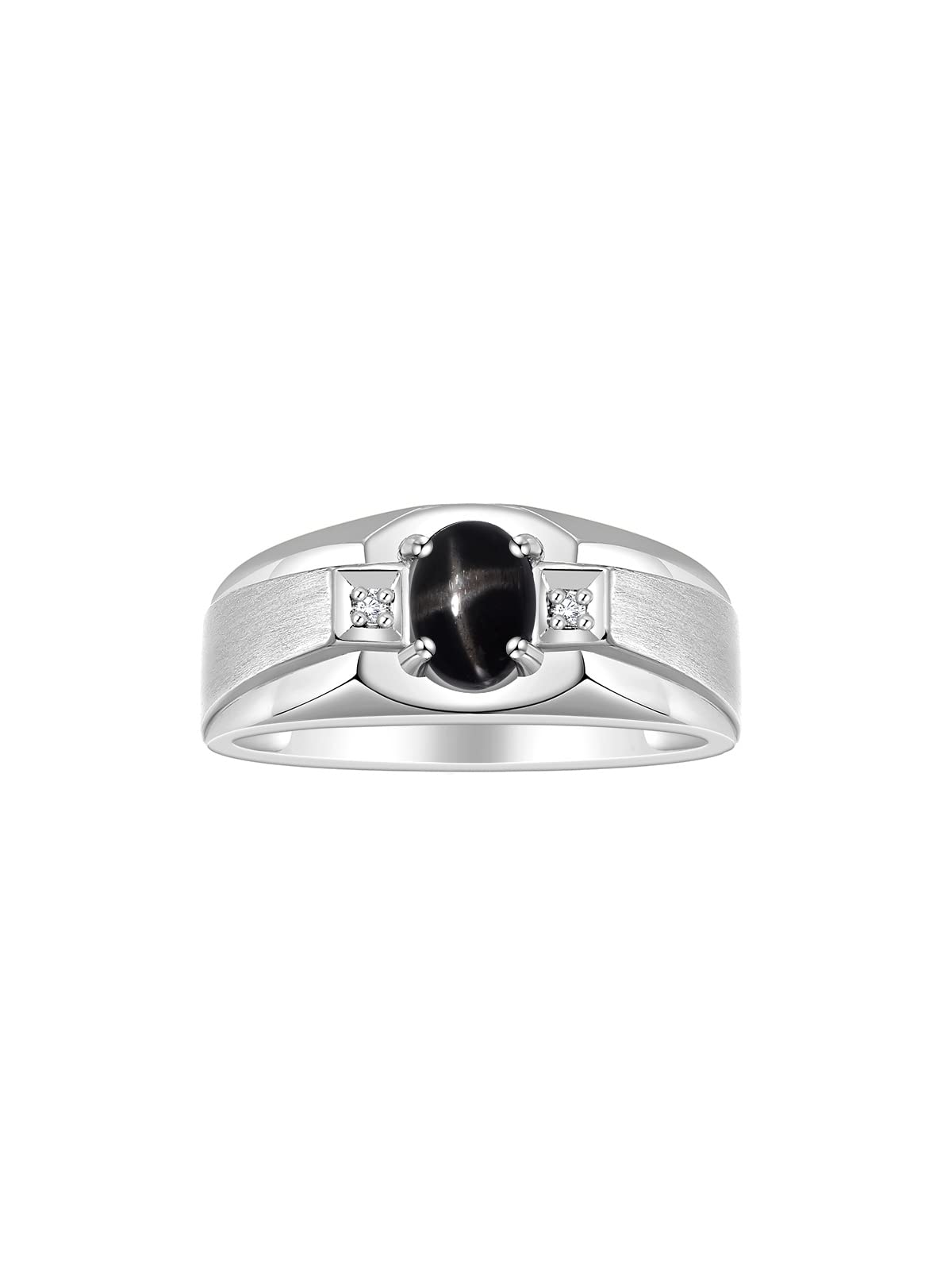Rylos Men's Sterling Silver 7X5MM Oval Gemstone & Diamond Ring - Classic Birthstone Jewelry for Men, Sizes 8-13 | Perfect for Weddings, Anniversaries & Gifts