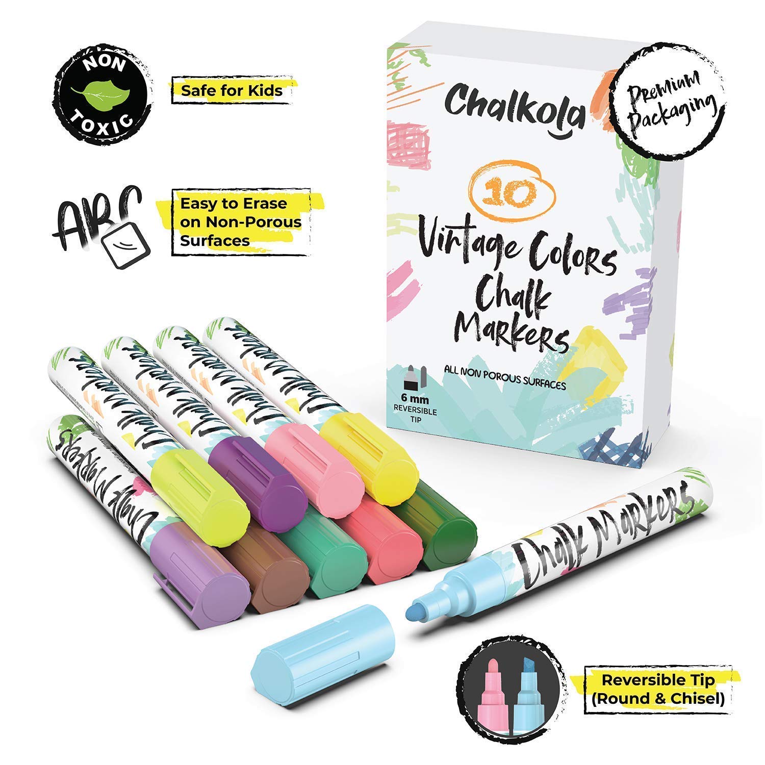 Premium Chalk Bundle - 5 Brown, 30 Pastel & Neon, 10 Vintage Chalks for Sidewalk Art, Classroom Teaching & Kids Outdoor Activities