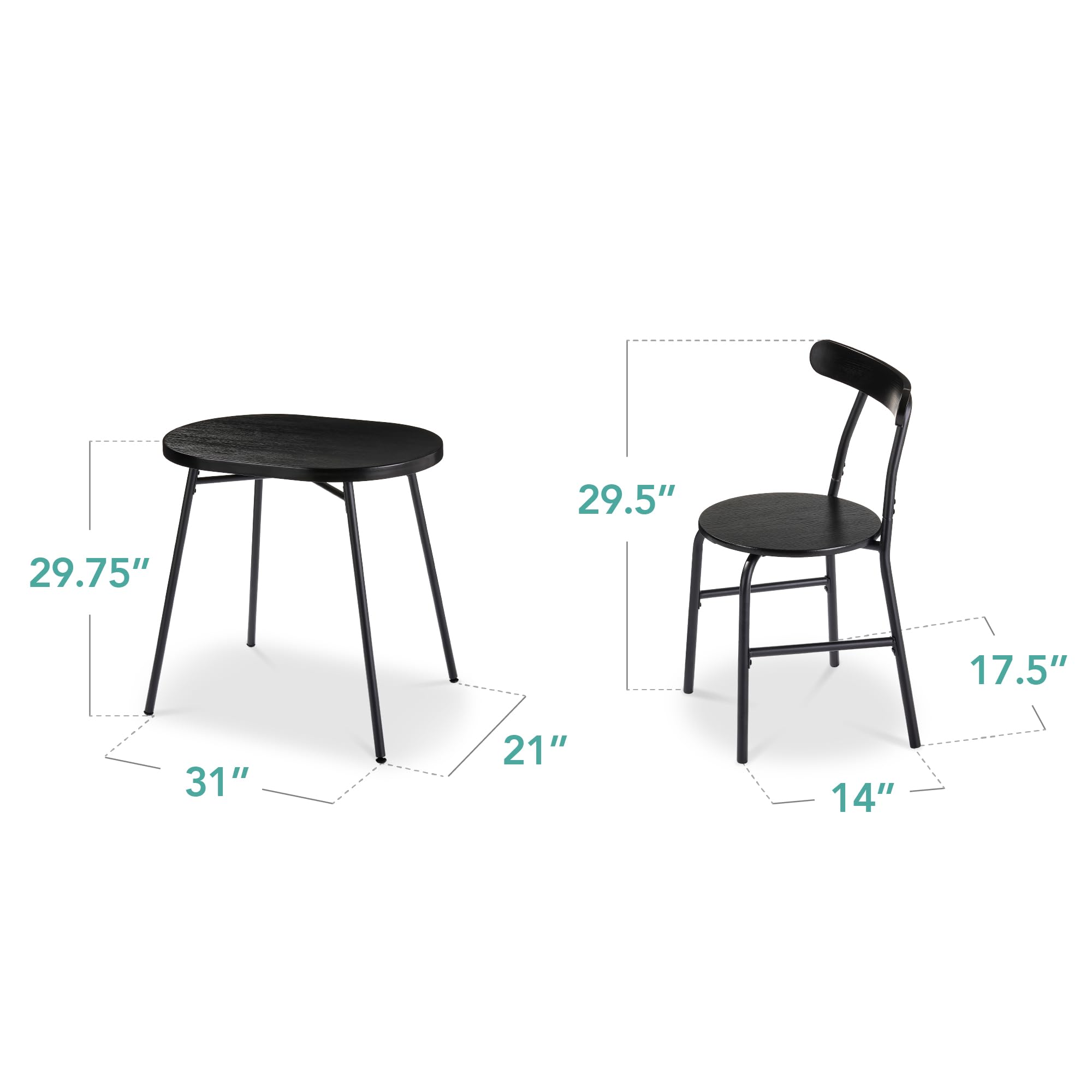 Best Choice Products 3-Piece Modern Oval Dining Table Set with 2 Chairs - Small Kitchen Dinette Furniture, Metal Frame & Curved Backrests in Black - Perfect for Apartments, Breakfast Nooks & Cozy Dining Spaces
