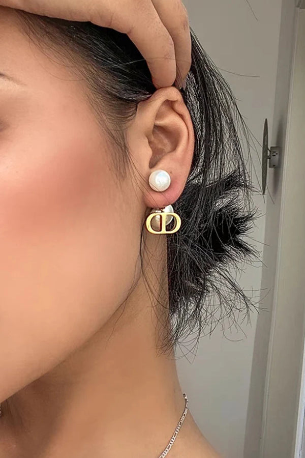 Vintage Double D Shape Pearl Earrings for Women - Elegant White Pearl Stud Earrings for Daily Wear, Parties & Special Occasions