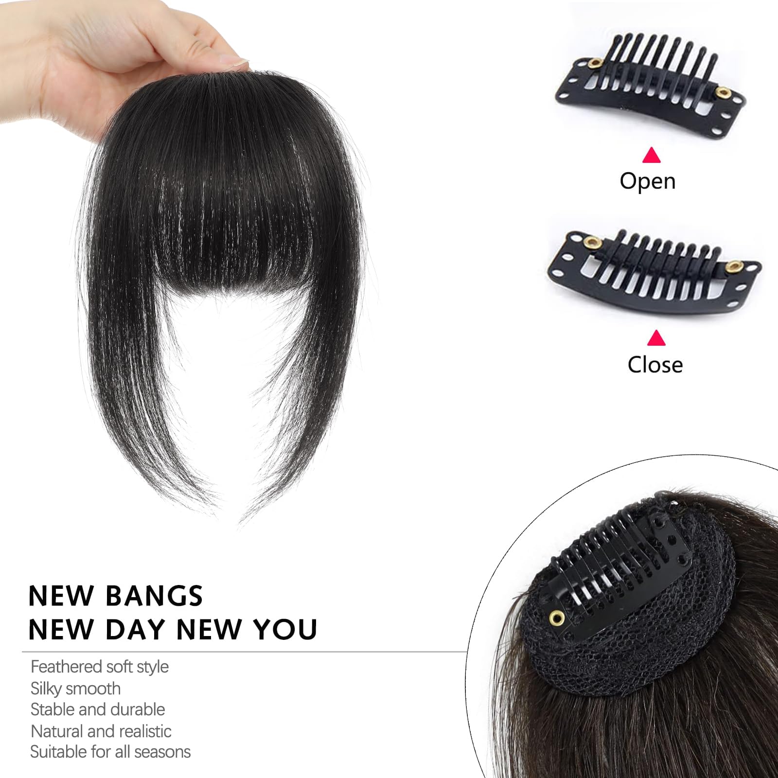 Clip In Bangs - 100% Real Human Hair Bangs Clip in Brown & Black | Clip On Bangs Hair Extensions | Fake Bangs Human Hair French Bangs | Hair Clip Fringe with Temples | Curved Bangs for Women | Perfect for Daily Wear, Cosplay, and Fashion Styling