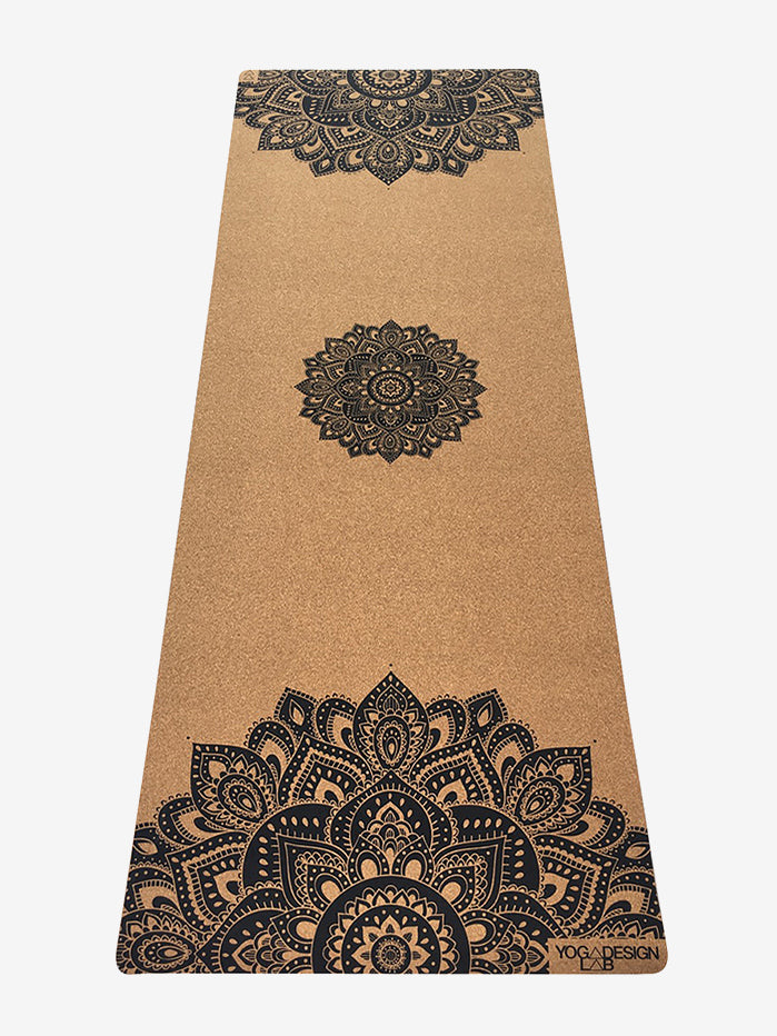 Premium Cork Yoga Mat 3.5mm - Eco-Friendly Non-Slip Mandala Design in Black | Ideal for Hot Yoga, Pilates & Home Workouts