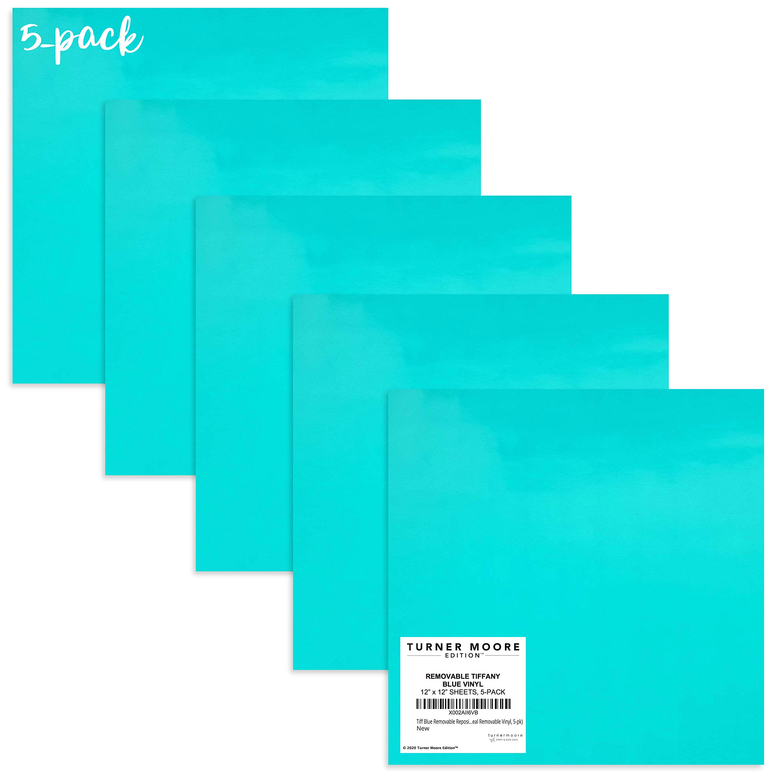 Tiffany Blue Removable Vinyl Sheets for Cricut - 12x12 Teal Blue Adhesive Vinyl for Maker Joy, Nursery Wall Stickers, Kids Room Decals & Temporary Wall Art - Matte Vinyl (5-Pack) - Perfect for DIY Crafts, Home Decor & Scrapbooking Projects