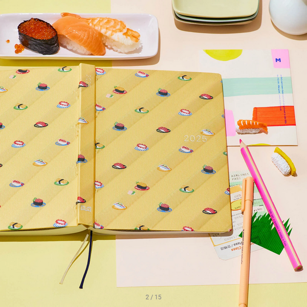Hobonichi Techo 2025 Planner - Bow & Tie Sushi HON Design, A5 Size, Daily Journal, January Start, Monday Start, English Edition | Perfect for Work, School & Personal Organization