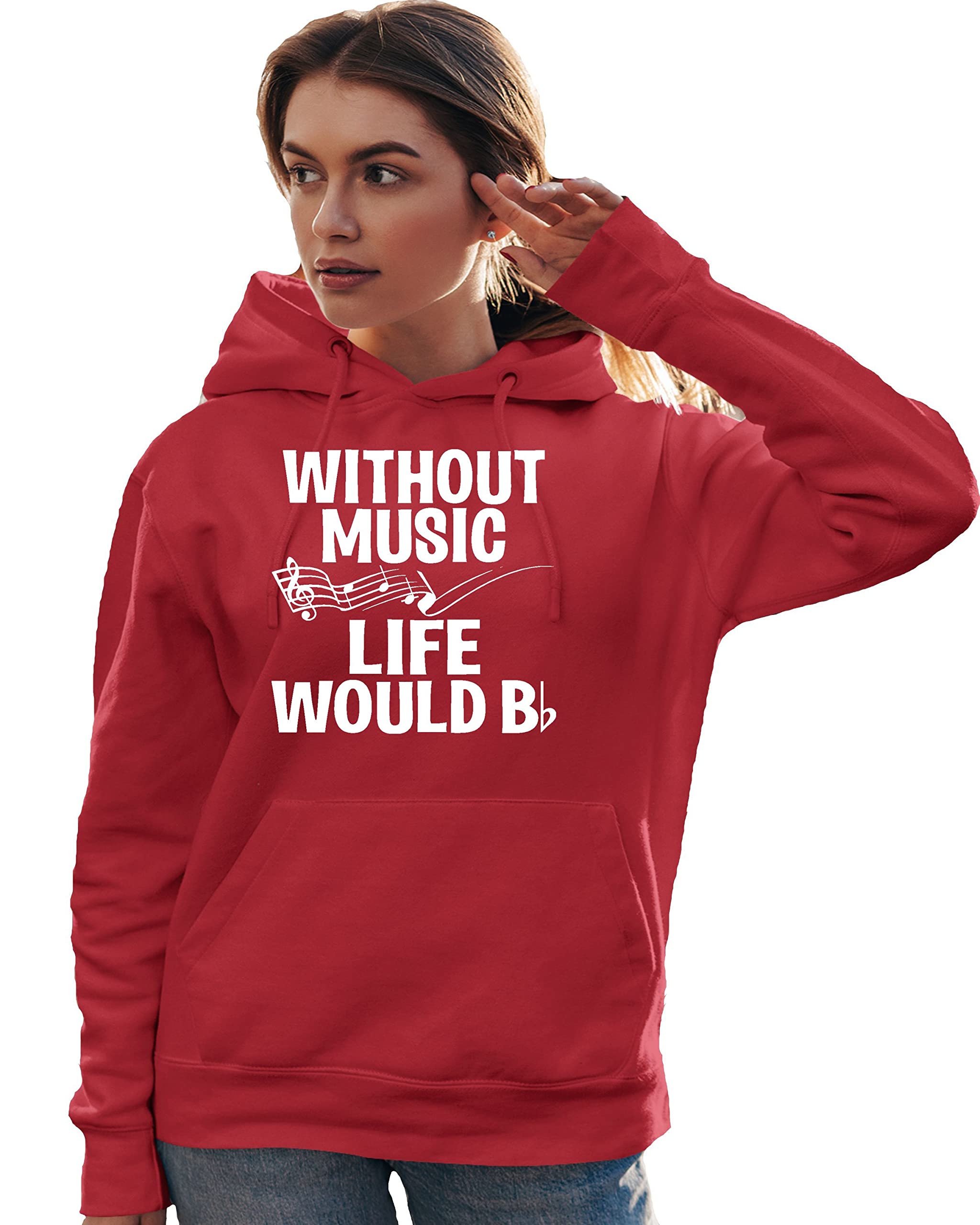 Funny Music Lovers Sweatshirt Hoodie for Men & Women - Go All Out Without Music Life Would B Flat - Perfect Gift for Musicians, Band Members & Music Enthusiasts