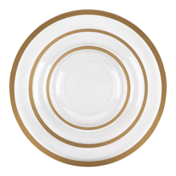 24-Pack Clear & Gold Rim Plastic Dinnerware Set for 8 Guests - Elegant Disposable Plates, Cups & Cutlery - Perfect for Weddings, Parties, BBQs & Outdoor Events