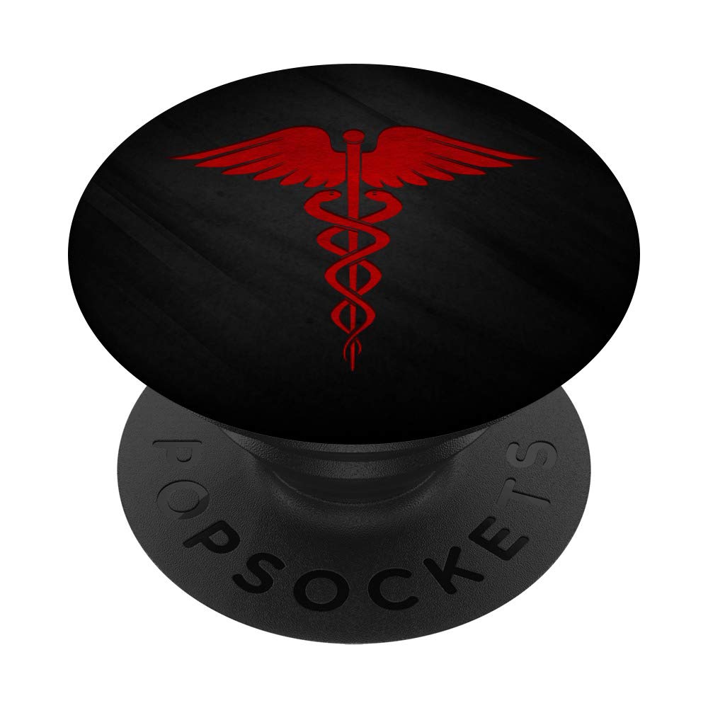 Black PopSockets Swappable PopGrip with Red Caduceus Design - Perfect for Phones, Tablets & Laptops - Ideal for Healthcare Workers & Medical Students