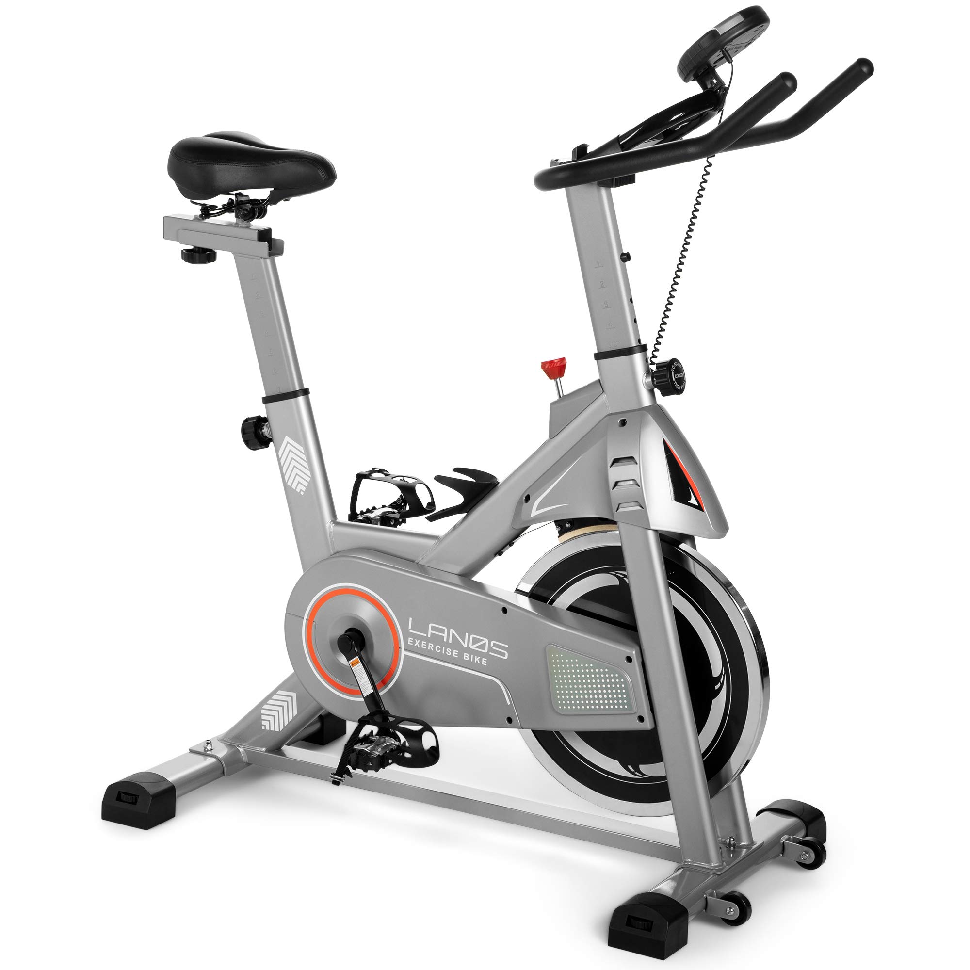 **Lanos Exercise Bike for Home Gym - Indoor Cycling Bike with Silent Belt Drive, Comfortable Seat & iPad Holder - Cardio Workout Equipment for Men & Women - Perfect for Small Spaces, Apartment & Office Use**