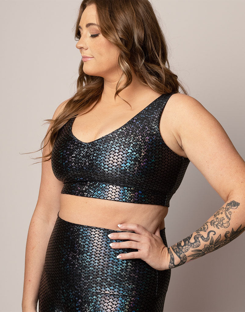 Midnight Mermaid V-Neck Crop Top for Women | Sexy Sleeveless Summer T-Shirt | Perfect for Beach, Party & Night Out