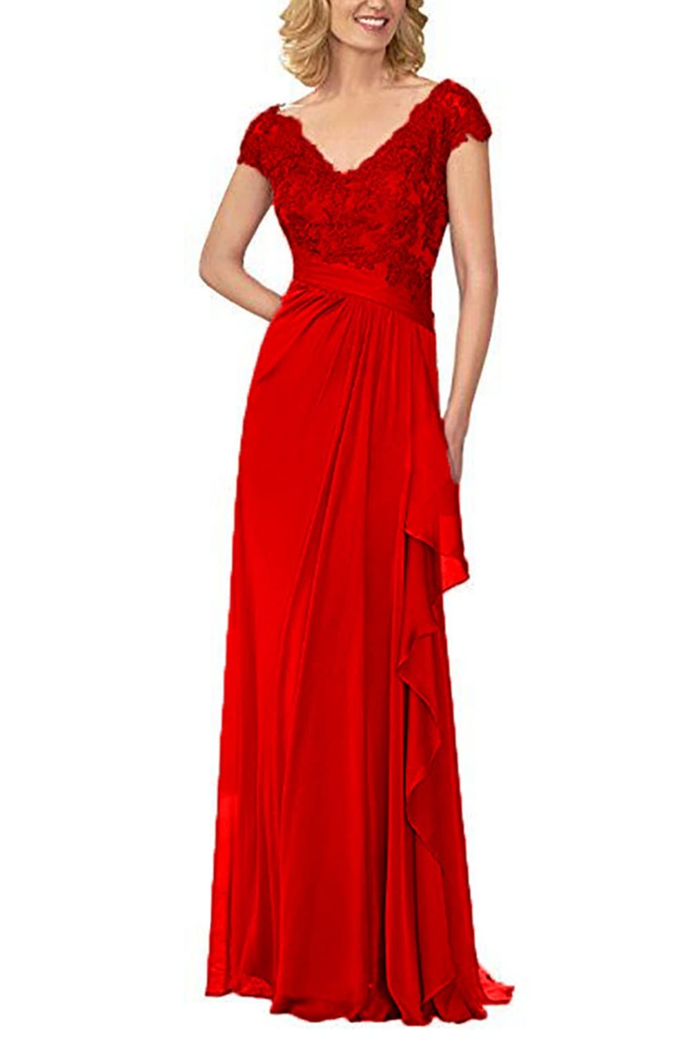 Elegant Chiffon Pleated Mother of The Bride Dress with Lace Applique - Wedding Guest Gown for Formal Occasions, Ceremonies & Special Events
