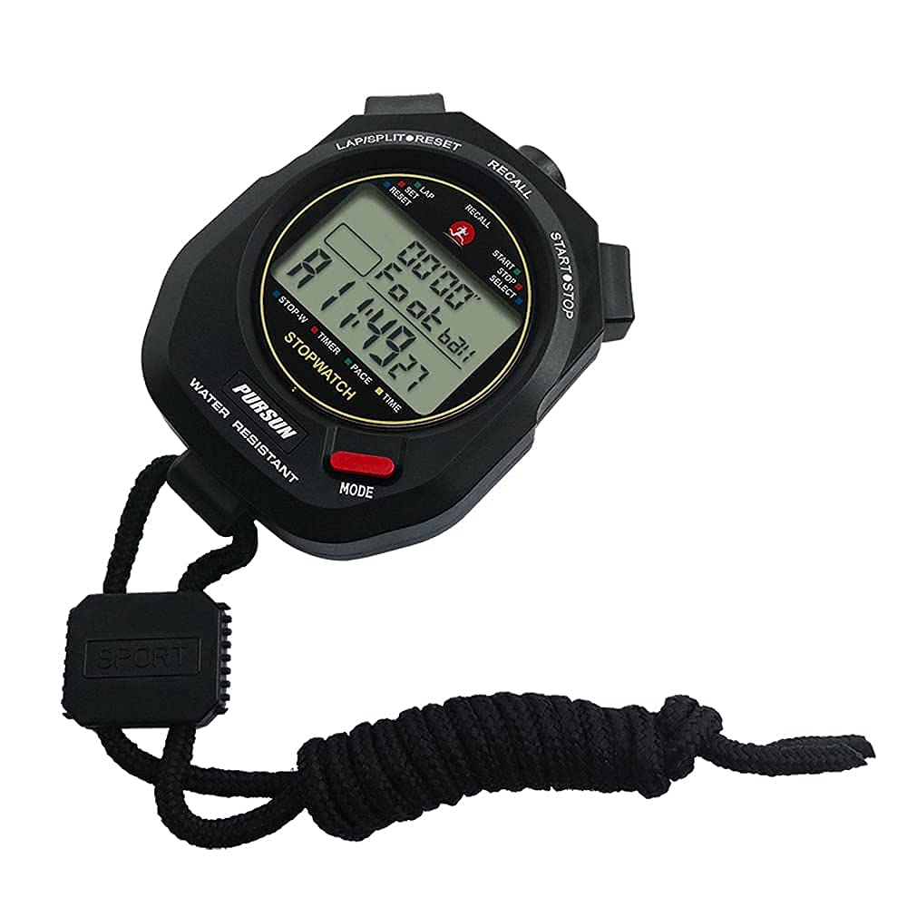 Professional Digital Sports Stopwatch Timer with 100 Lap Memory, Countdown Function & 0.001s Precision - Water Resistant for Track & Field, Swimming, Coaching & Fitness Training