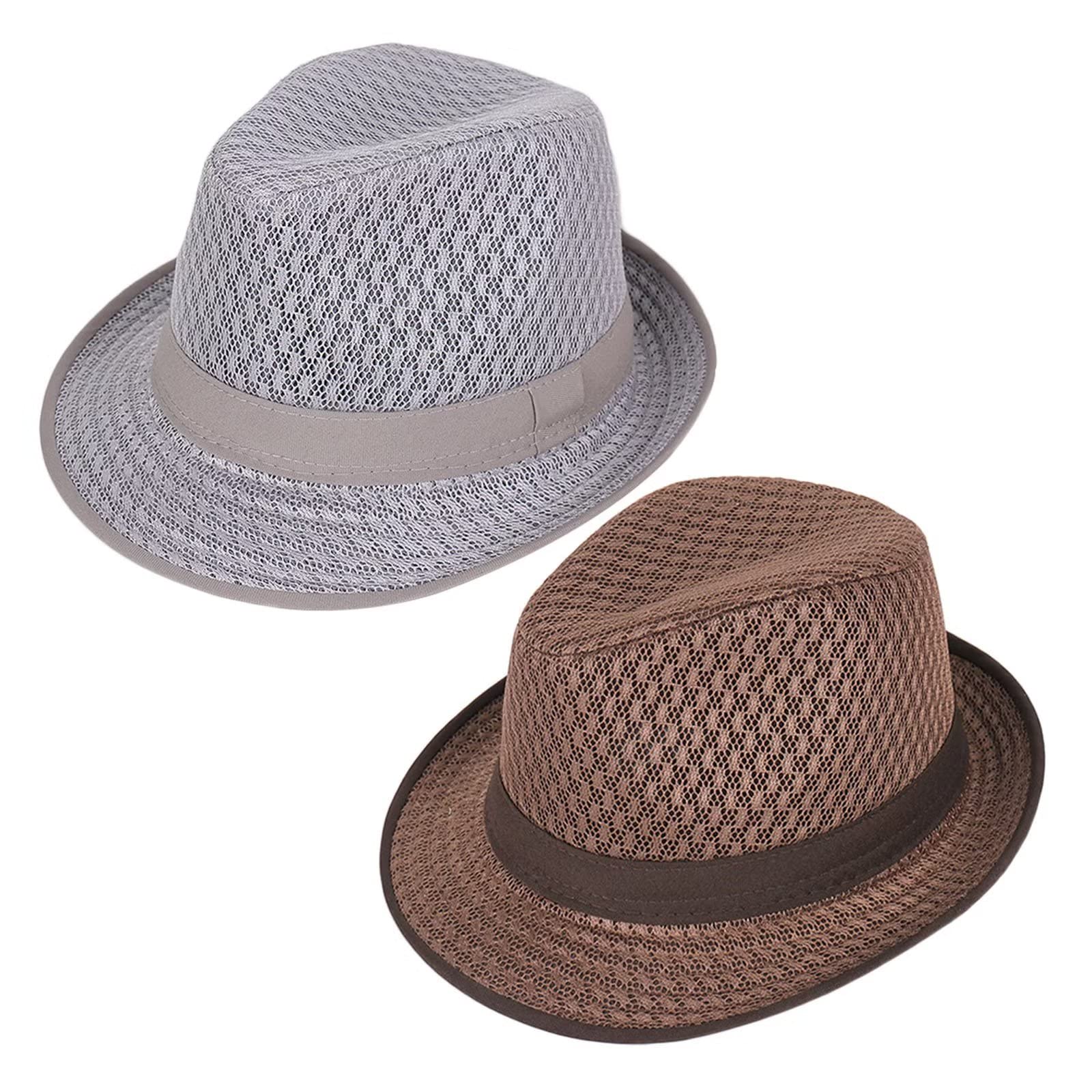 Unisex Short Brim Fedora Hat 2 Pack - Breathable Panama Trilby Jazz Hats for Summer, Beach & Sun Protection - Perfect for Outdoor Activities, Music Festivals and Vacation Style