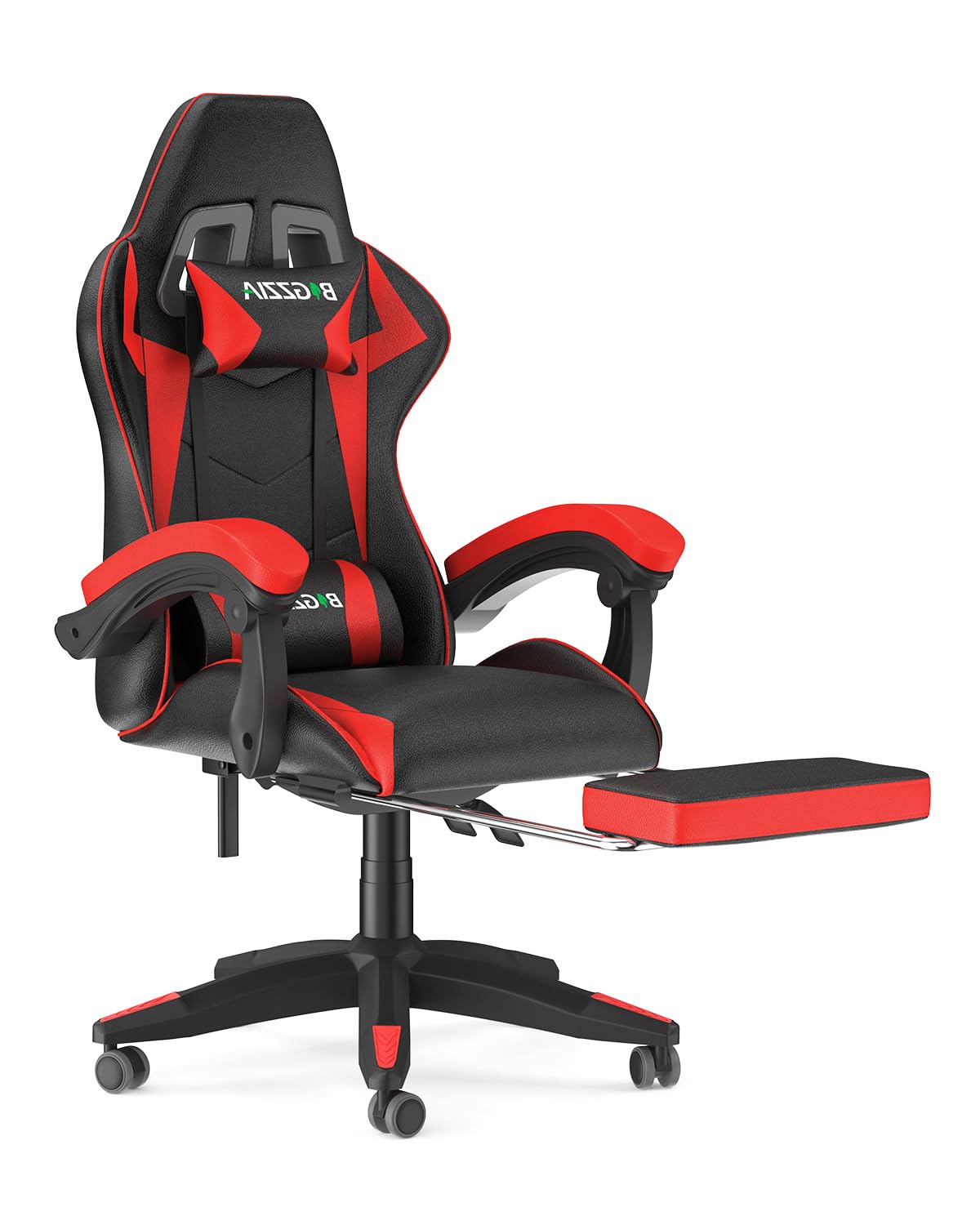 Premium Gaming Chair with Adjustable Footrest - High Back Ergonomic Computer Chair with Headrest & Lumbar Support - Racing Style Reclining Video Game Chair for Adults & Teens - Perfect for PC Gaming, Streaming & Home Office (Red-Black)