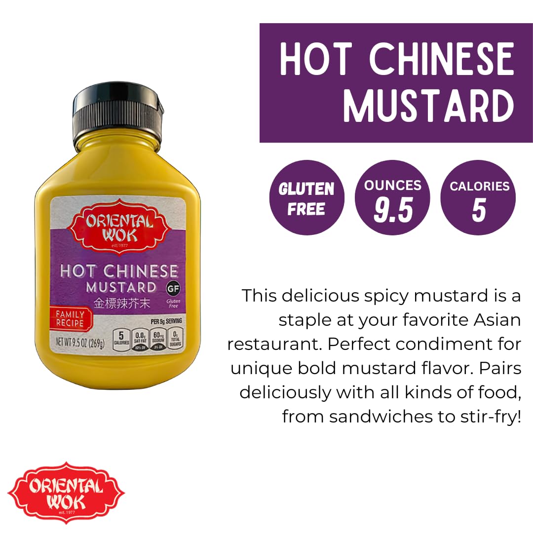 Premium Chinese Hot Mustard - Spicy & Bold Oriental Wok Gourmet Mustard for Sandwiches, Stir-Fries, Dipping Sauces & Asian Cuisine - 9.5oz (2-Pack) - Perfect for Sushi, Dim Sum & BBQ Parties