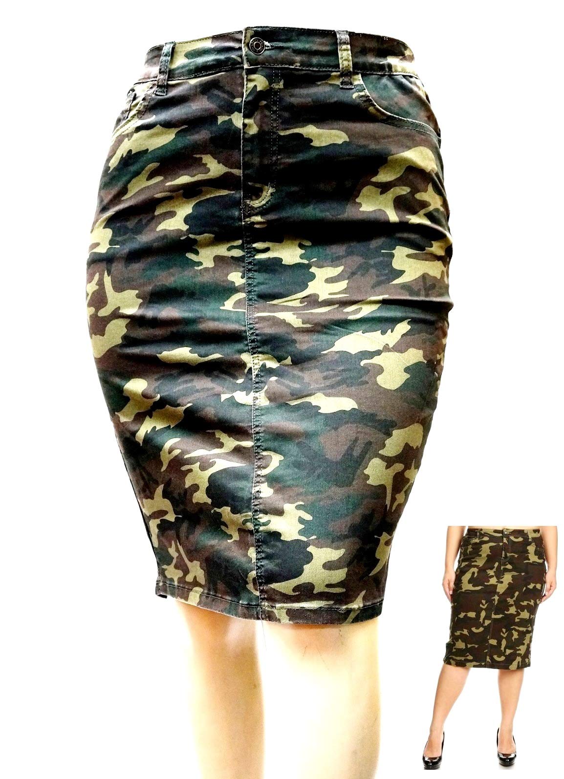 Jack David Women's Plus Size Stretch Denim Jeans & Casual Twill Cotton Skirt Set - Modern Series (3X, N2610 Camouflage) | Comfortable Everyday Wear for Work & Weekend Outings