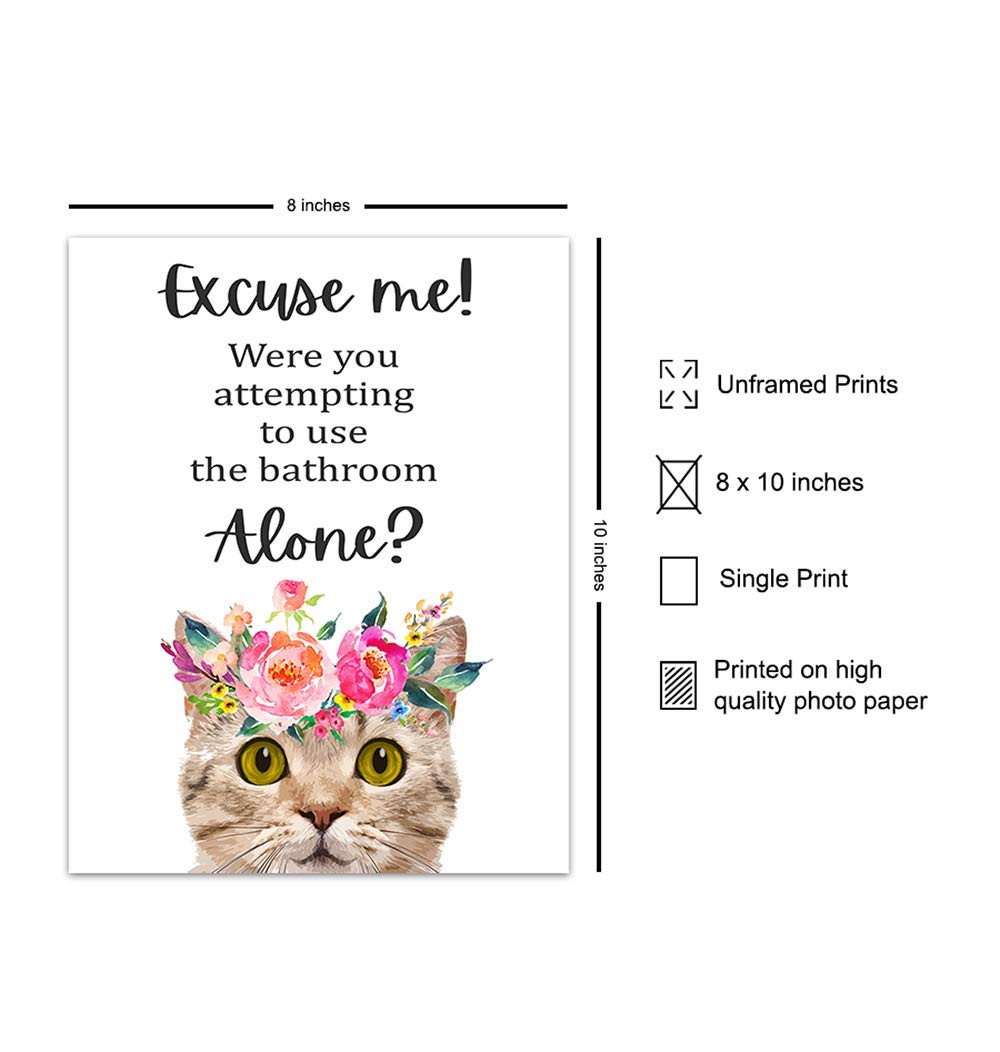 Cute Cat Bathroom Wall Art Decor - Funny Tabby Cat Poster for Women - Cat Lover Gift Idea - Perfect for Powder Room & Bath Wall Decoration | Ideal for Home Decor, Housewarming Gift & Pet Lover's Bathroom
