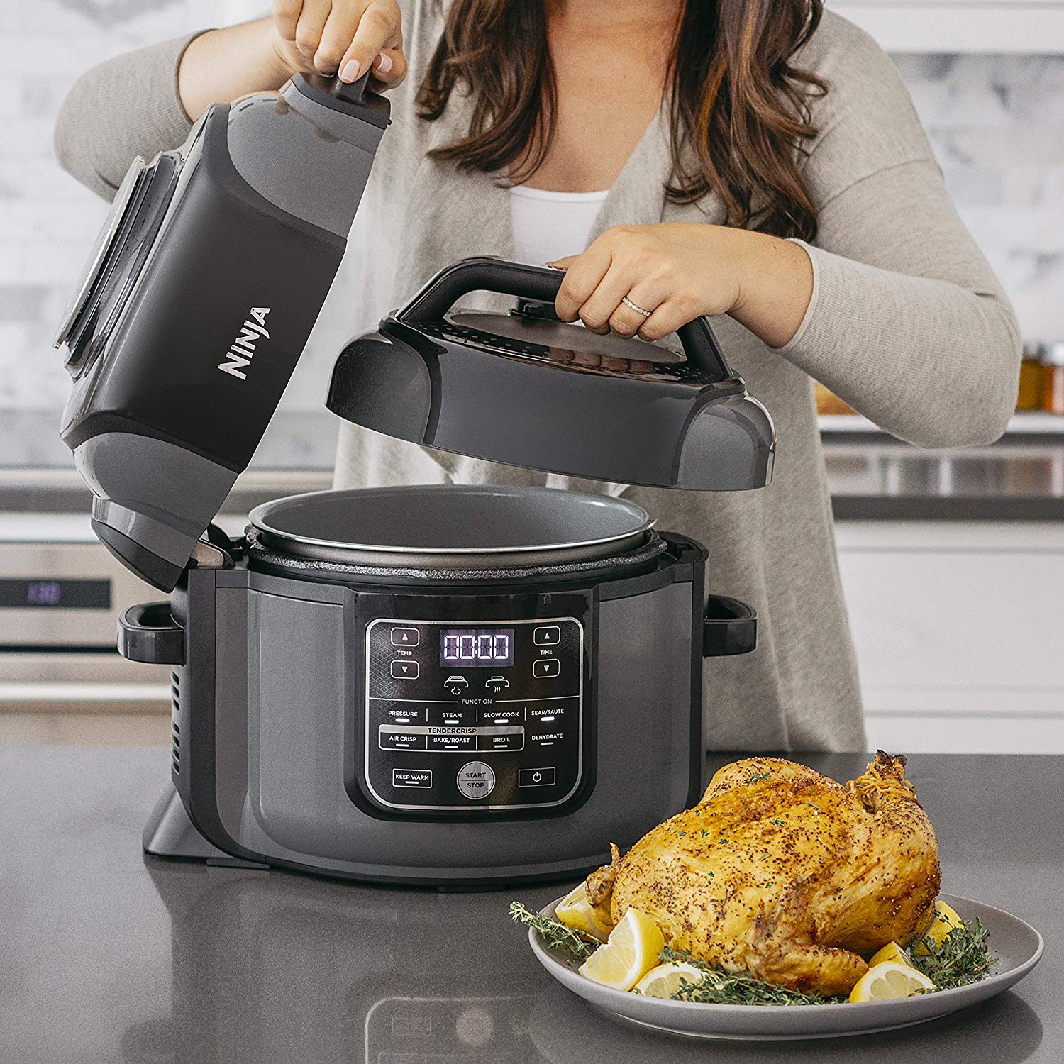 Ninja Foodi 6.5 Qt Pressure Cooker & Air Fryer Combo, Multi-Cooker with 7-in-1 Functions (OP302HW) - Perfect for Family Meals, Healthy Cooking & Quick Weeknight Dinners