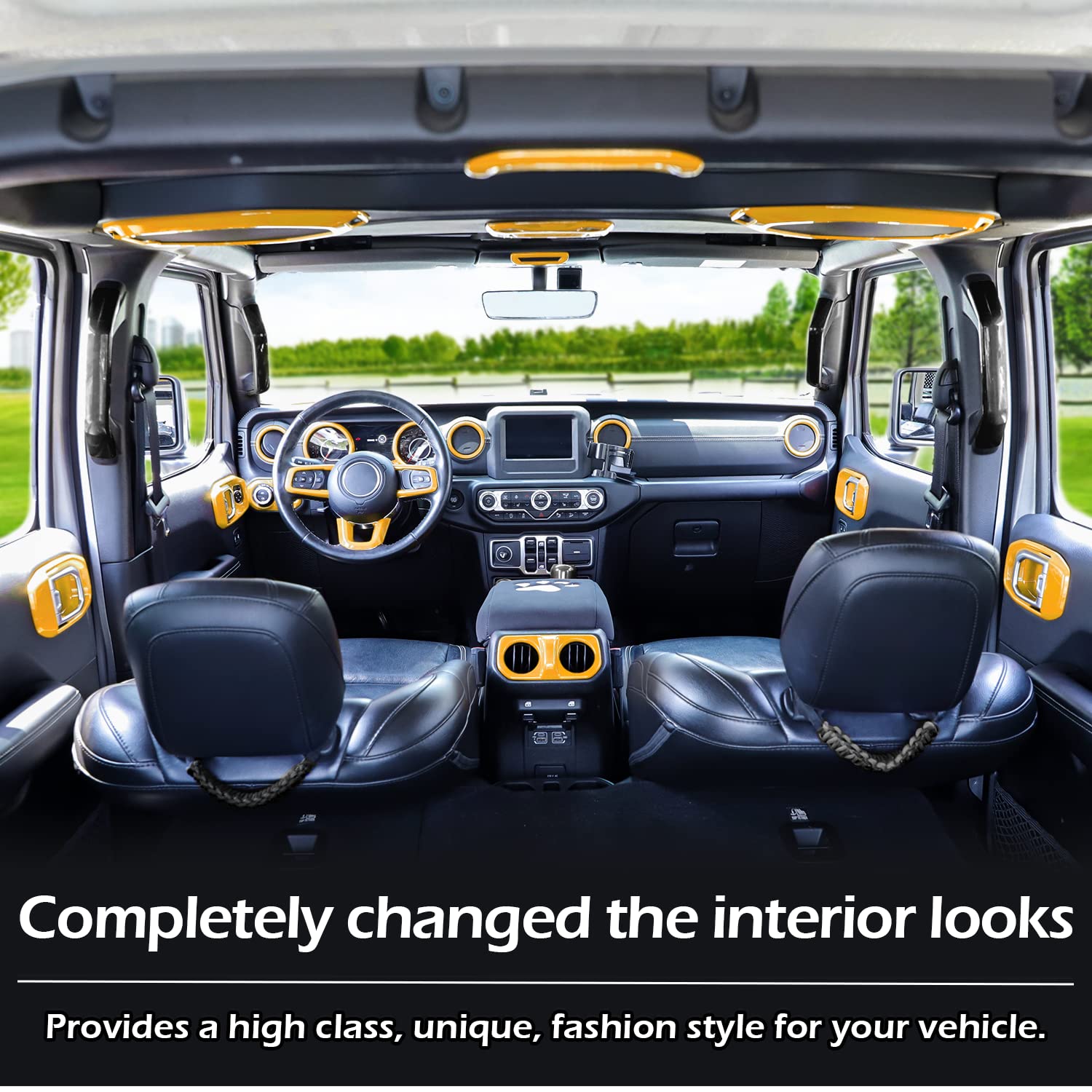 21PCS Full Interior Trim Kit for Jeep Wrangler JL JLU 2018-2023 & Gladiator JT - Air Vent, Door Handle, Speaker & Light Switch Covers (Yellow) | Off-Road Accessories & Car Interior Upgrade