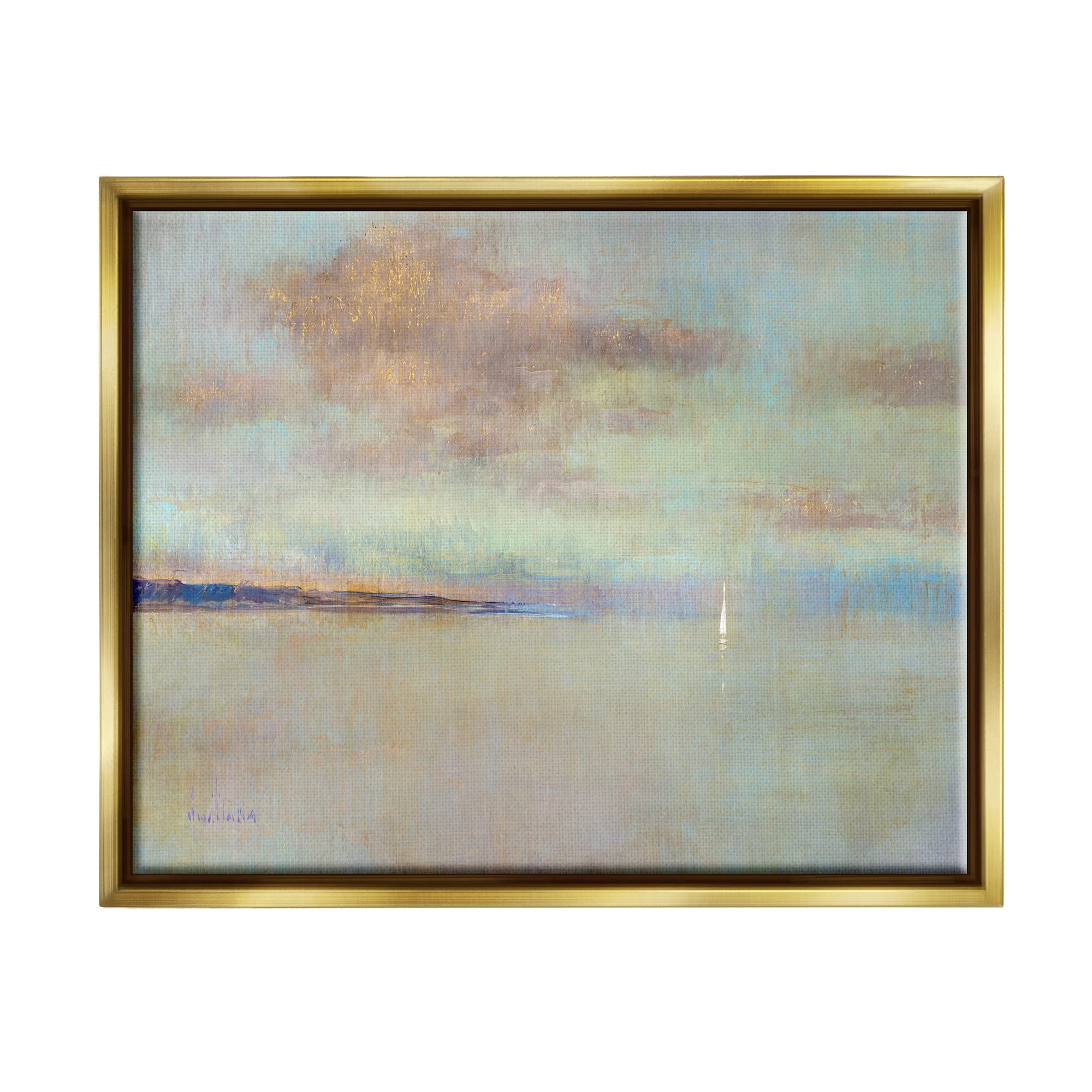 Stupell Industries Abstract Ocean Scene Framed Wall Art - Lone Sailboat Floating Painting by Katie Swatland | Coastal Decor for Living Room, Bedroom & Office