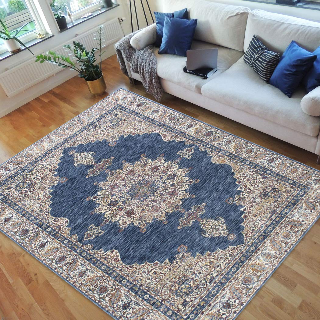 Luxury Traditional Oriental Persian Vintage Area Rugs 5'x7' Blue Multi - Handmade Living Room Carpet for Home Decor, Boho Chic & Modern Interior Design