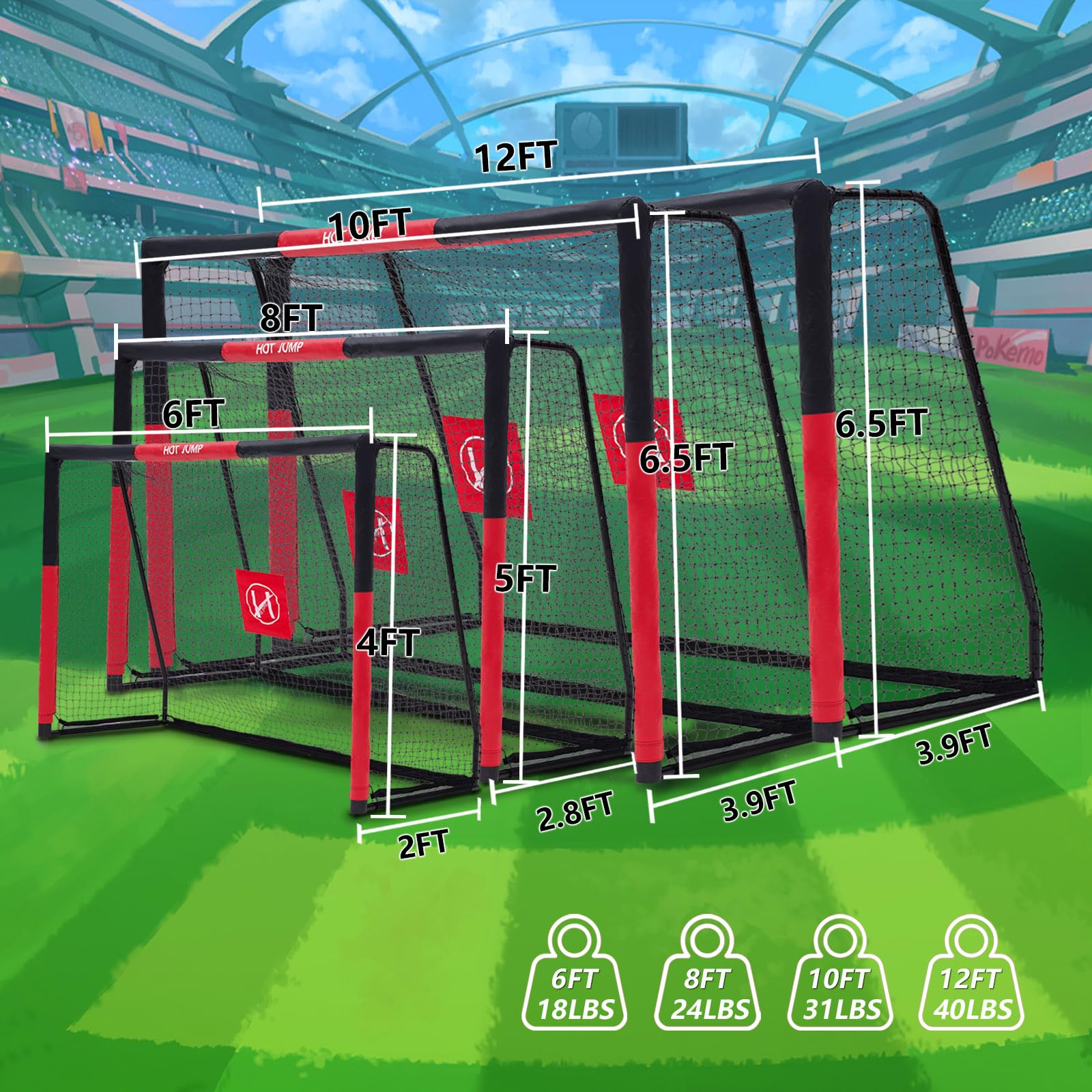 6x4/8x5/10x6.5/12x6.5ft Metal Soccer Goal for Backyard - Adjustable Kids & Adults Soccer Net with Zipper Design, Easy Assembly, Weatherproof Foam Padded Goal Post - Perfect for Youth Training, Backyard Practice & Family Soccer Games