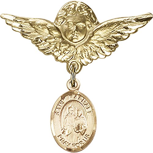 Gold Filled St. Raphael Archangel Charm Baby Badge Pin - Religious Jewelry for Baptism, Christening & First Communion Gifts