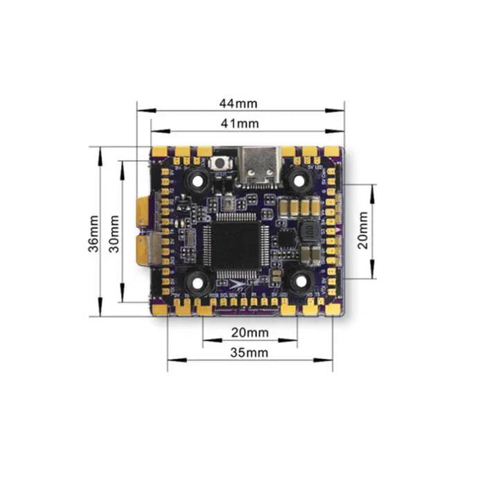 Flycolor Raptor TR20 Mini Stack F722 Flight Controller with 60A 3-6S BLHeli32 4in1 ESC - 20x20mm for FPV Drone Racing and Freestyle Flying