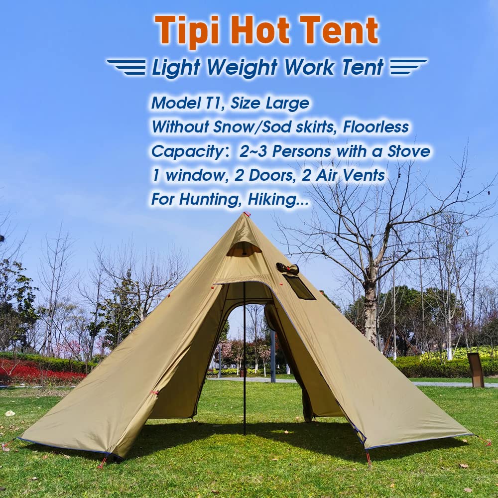 4-Person 5lb Lightweight Tipi Hot Tent with Stove Jack - 7'3